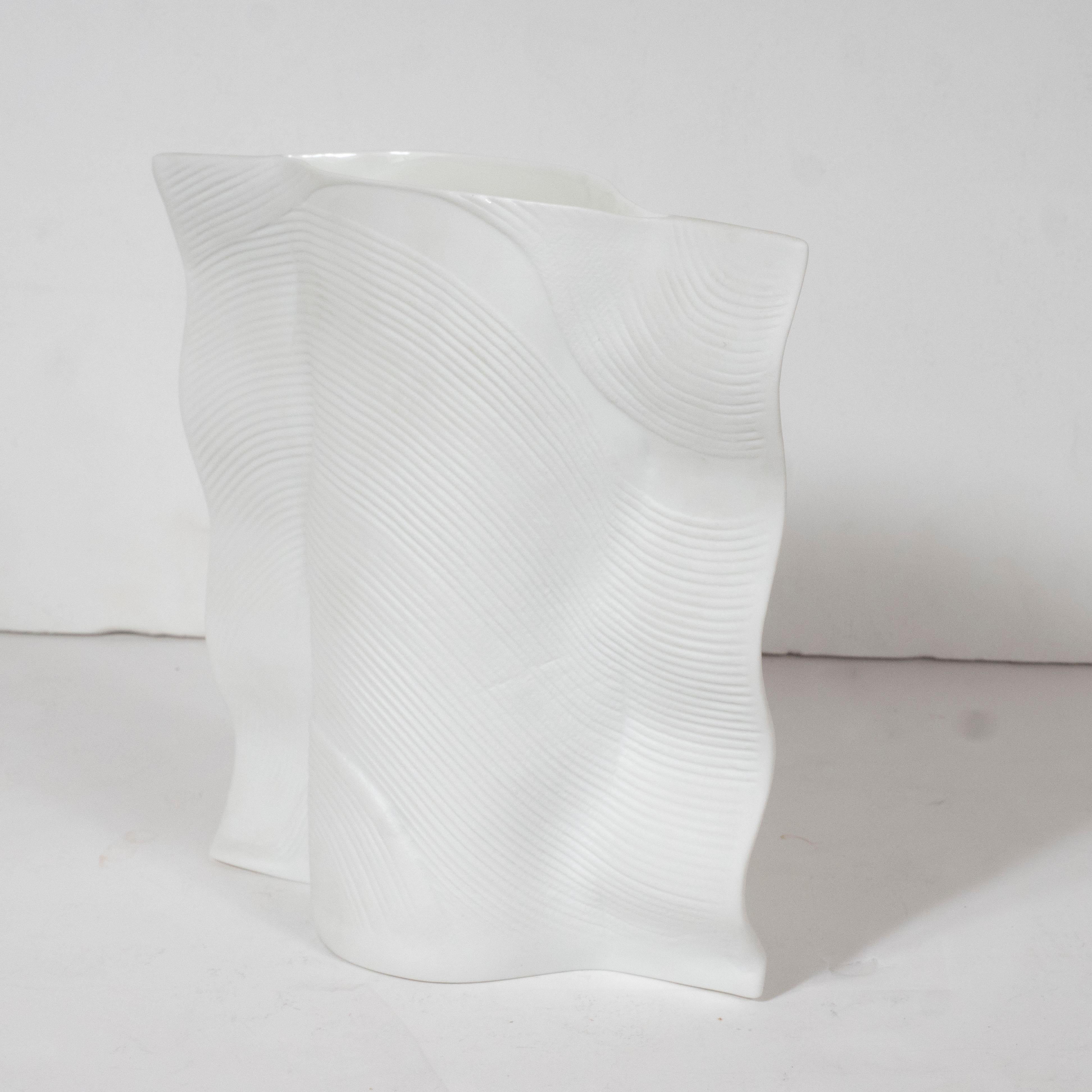 German Mid-Century Modern Sculptural White Ceramic Vase by Johan van Loon for Rosenthal