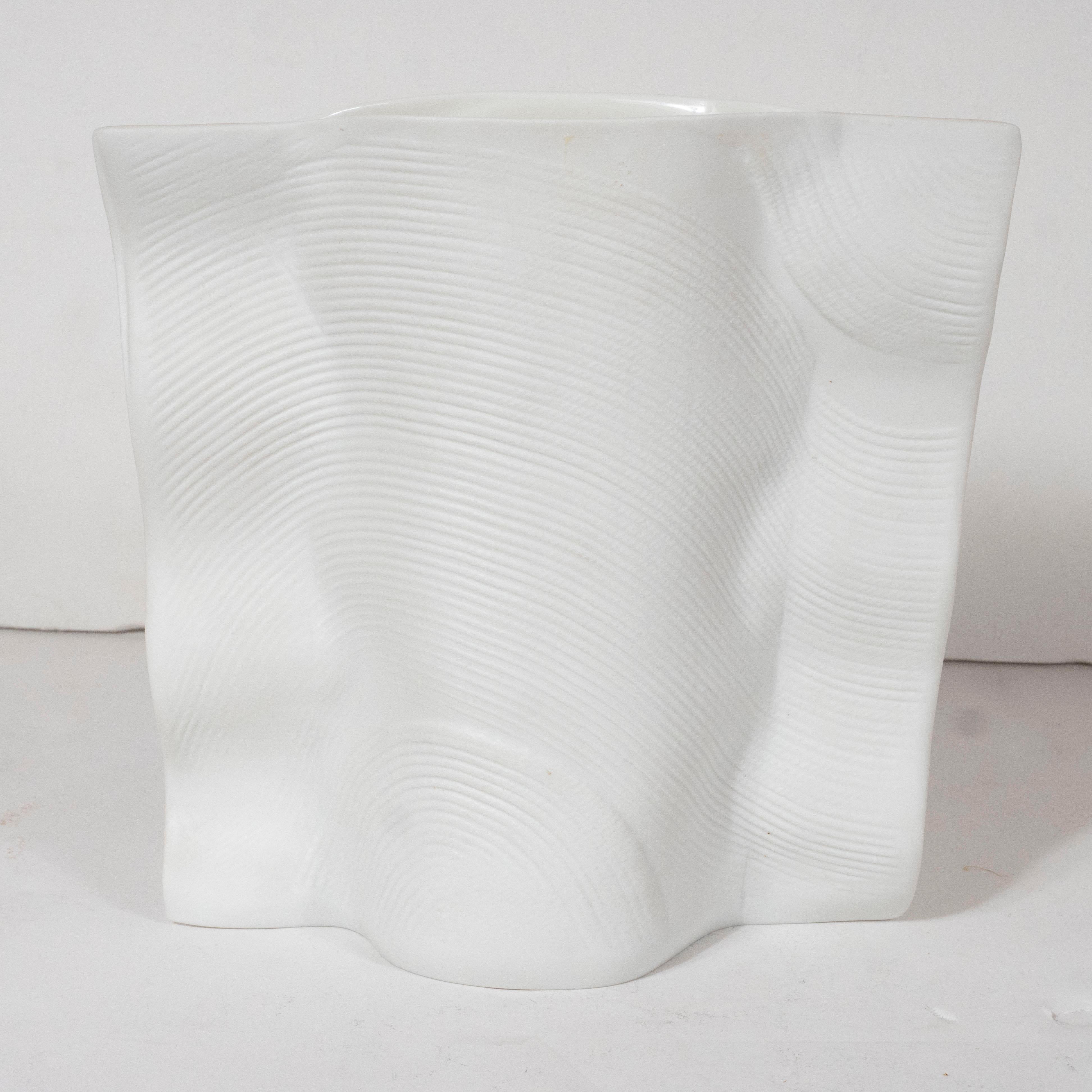 Mid-Century Modern Sculptural White Ceramic Vase by Johan van Loon for Rosenthal 1