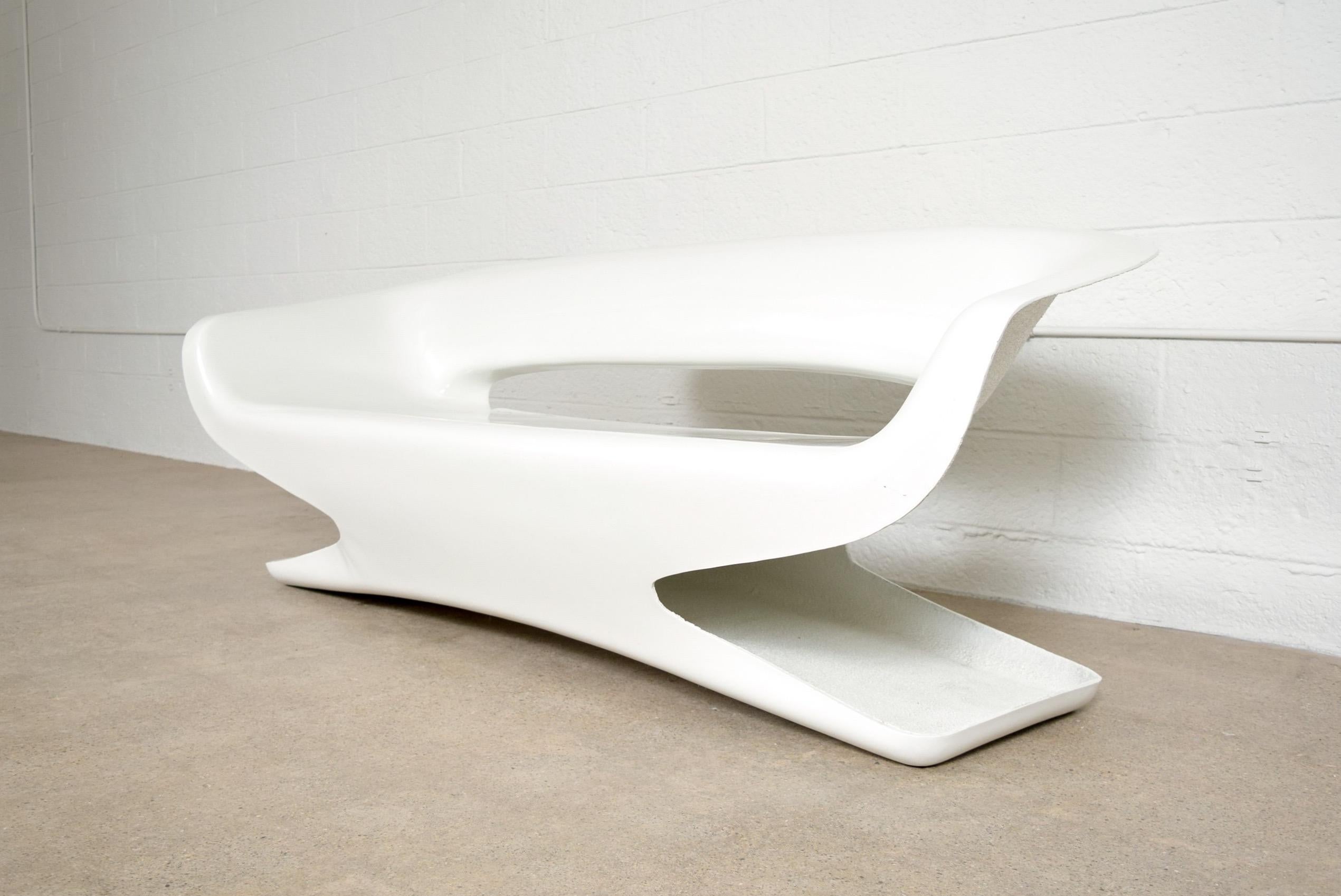 Mid-Century Modern 1970s Space Age Sculptural White Molded Fiberglass Sofa Couch