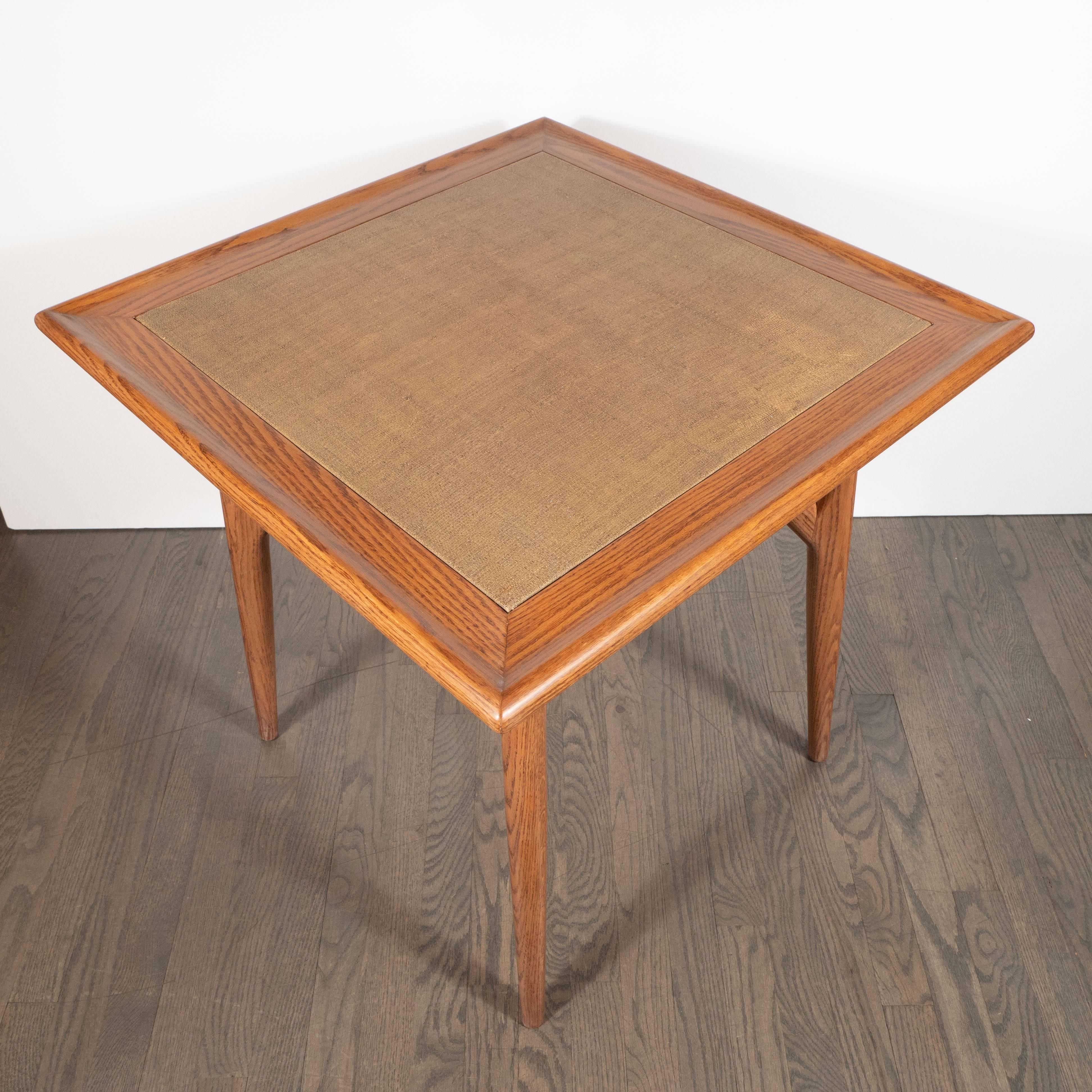 Mid-Century Modern Sculptural White Oak Table with Wrapped Linen Top For Sale 2