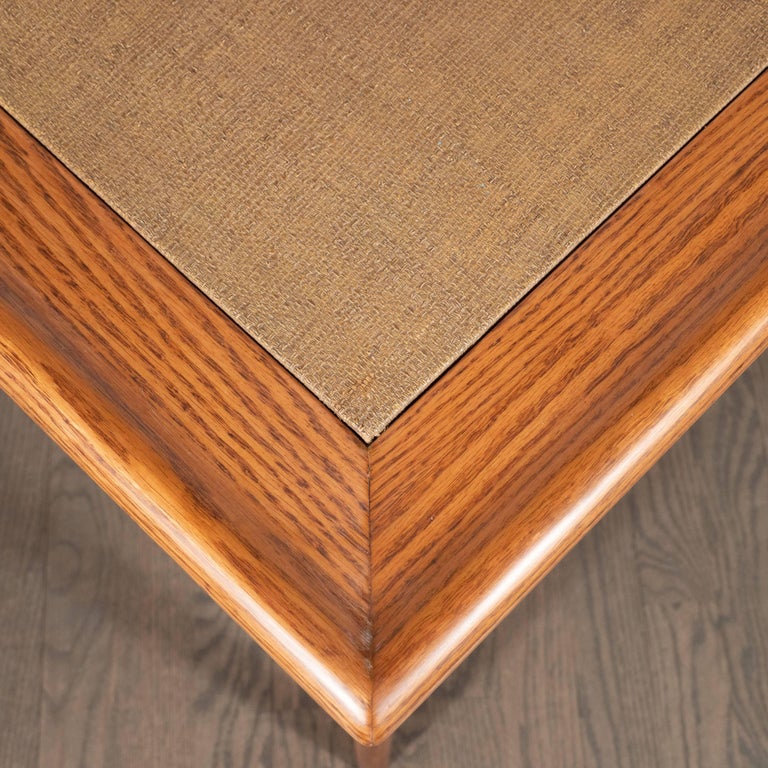 MidCentury Modern Sculptural White Oak Table with Wrapped Linen Top For Sale at 1stDibs