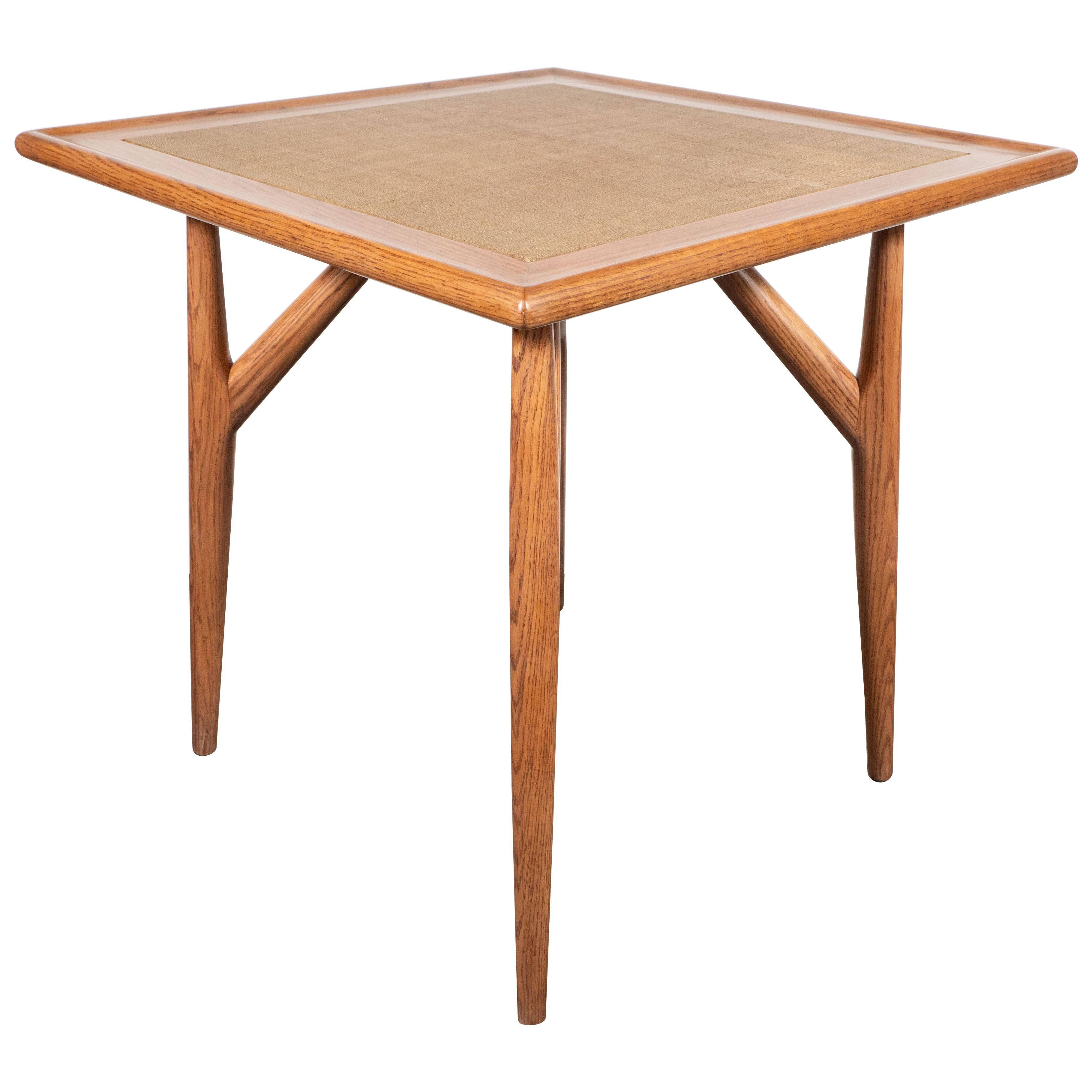 Mid-Century Modern Sculptural White Oak Table with Wrapped Linen Top For Sale