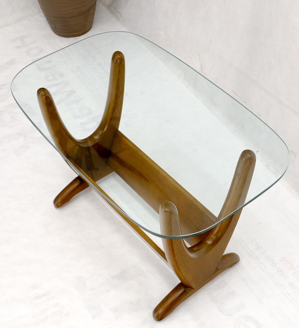 Lacquered Mid-Century Modern Sculptural Wood & Glass Top End Side Table Stand For Sale