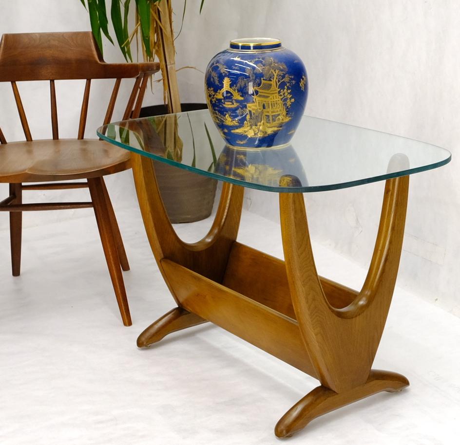 20th Century Mid-Century Modern Sculptural Wood & Glass Top End Side Table Stand For Sale