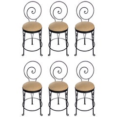 Mid-Century Modern Sculptural Wrought Iron Bar Stools