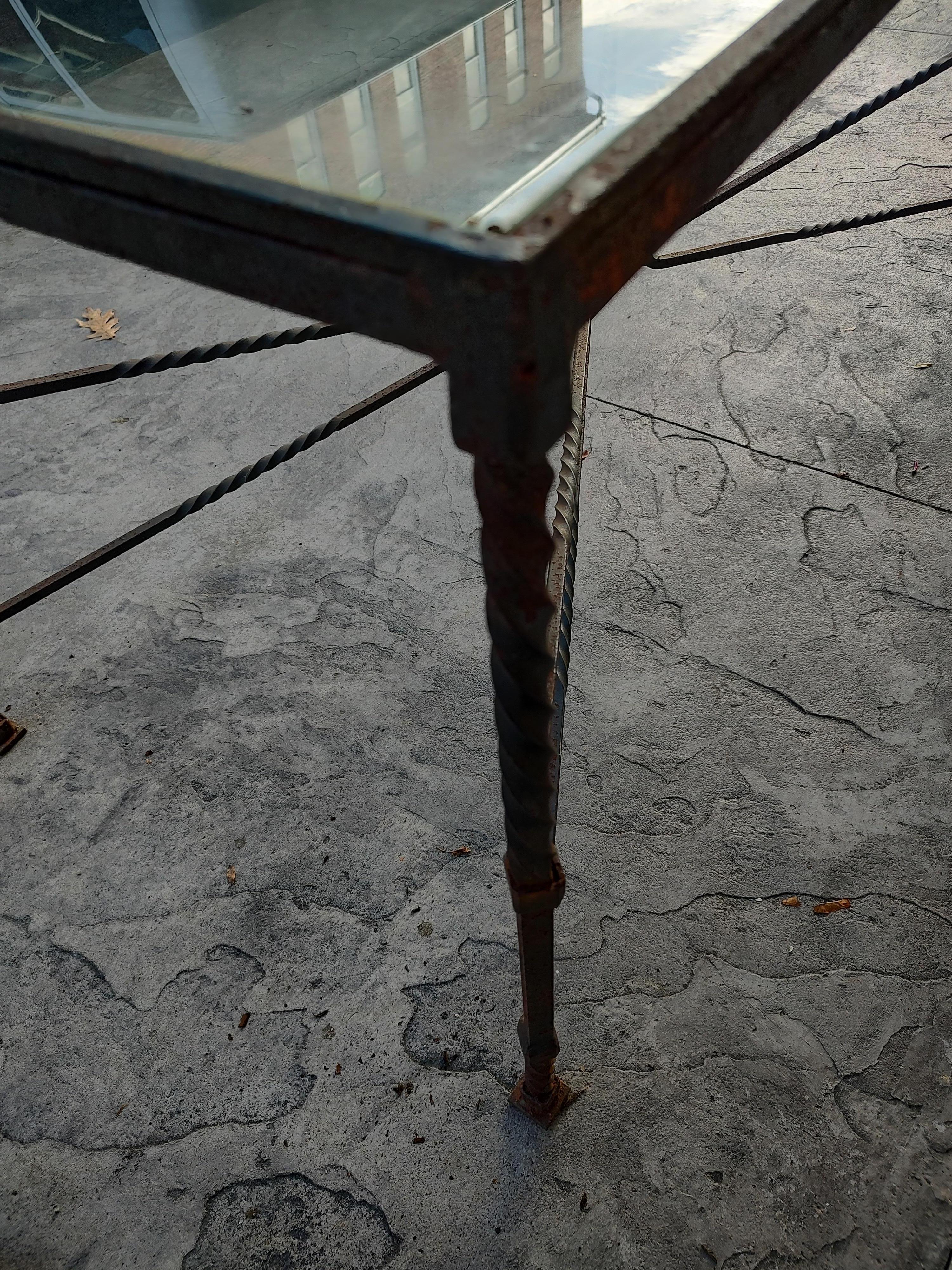 Mid-Century Modern Sculptural Hand Wrought Iron Table with Glass Top For Sale 4