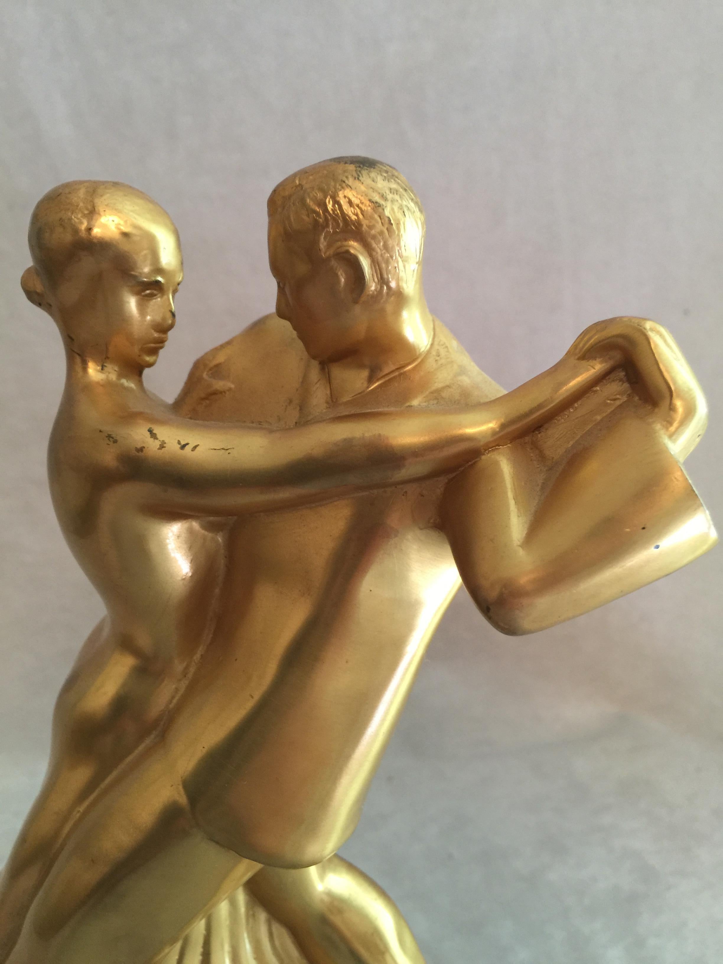 Gilt Mid-Century Modern Sculpture, Dance Couple, Presented as Trophy, Dated 1958