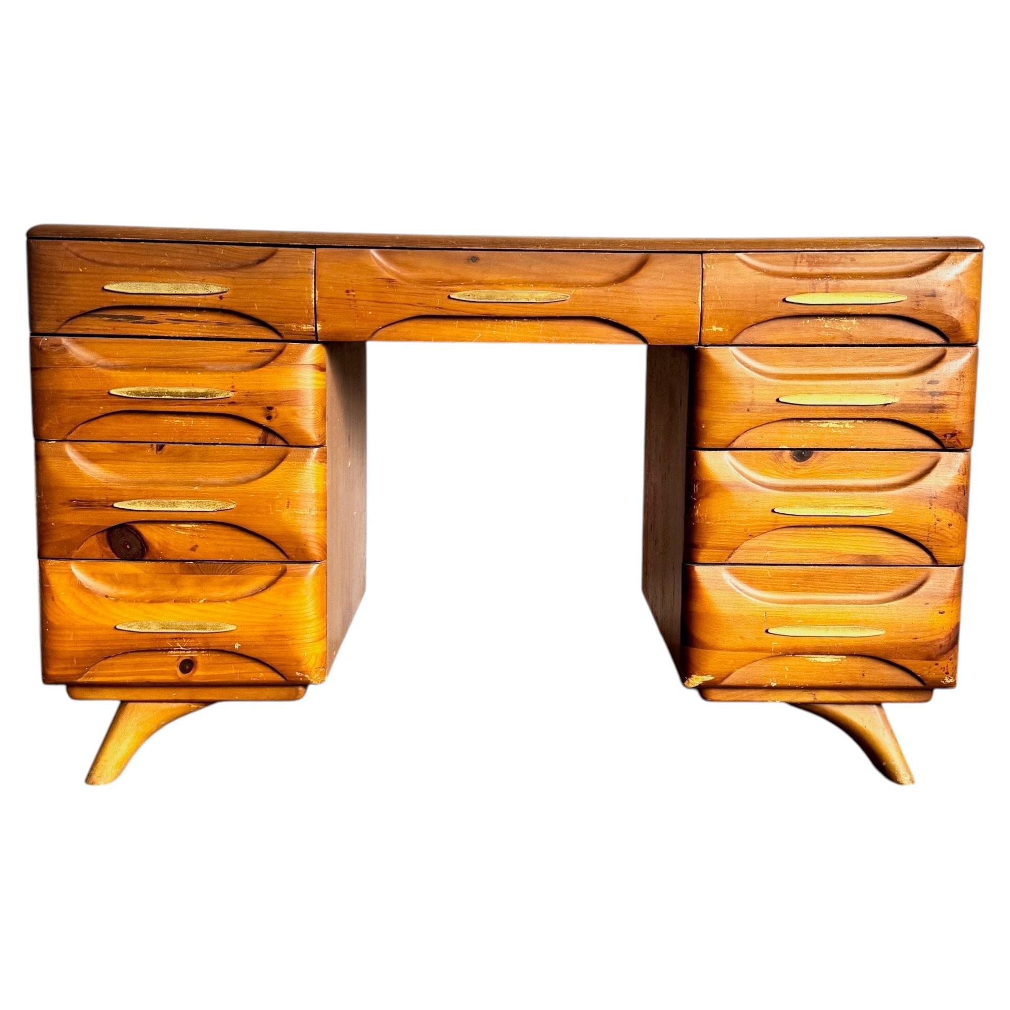 Mid Century Modern Sculptured Pine Desk by Franklin Shockey For Sale