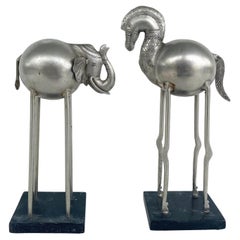 Vintage Mid-Century Modern Sculptures of Horse & Elephant with Elongated Legs