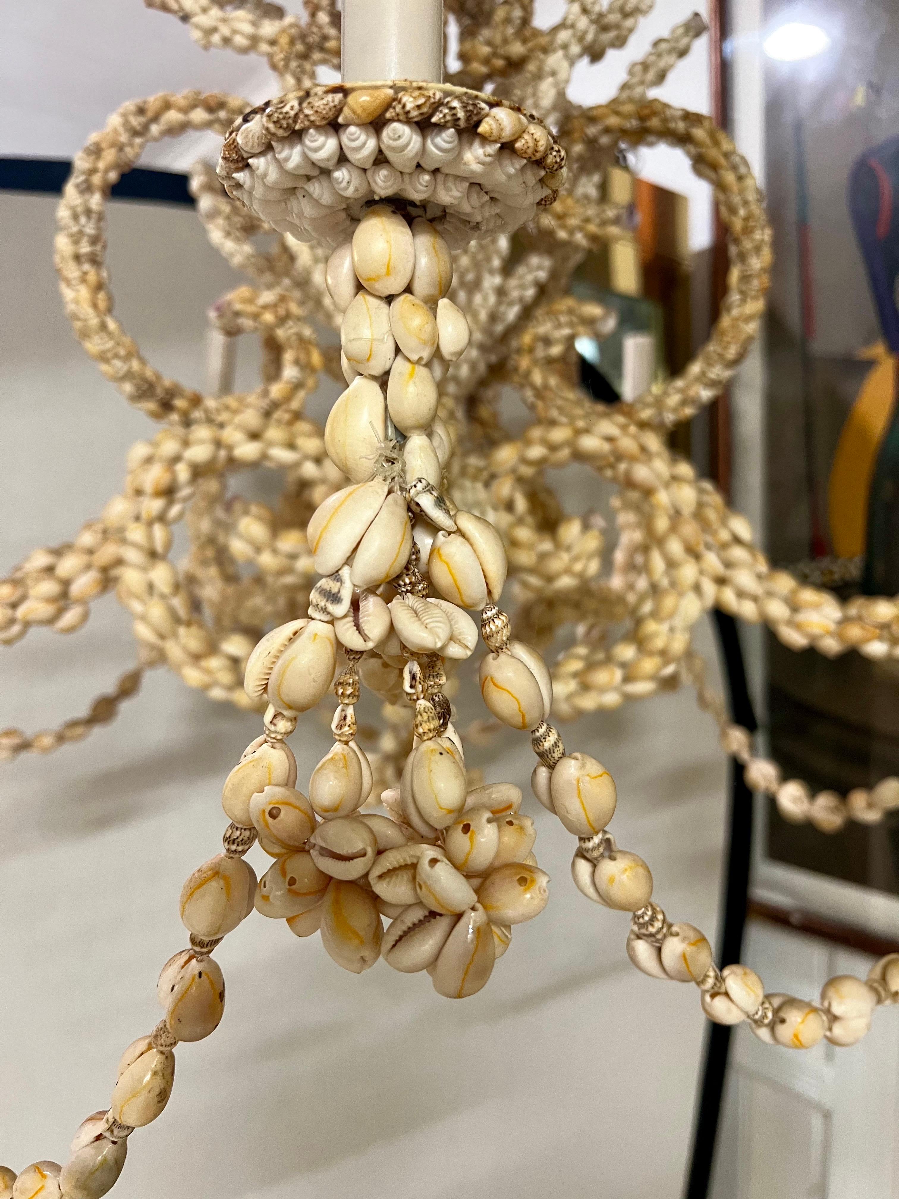 American Mid Century Modern Sea Shell 5 Light Chandelier Electrified Hamptons NY Estate For Sale