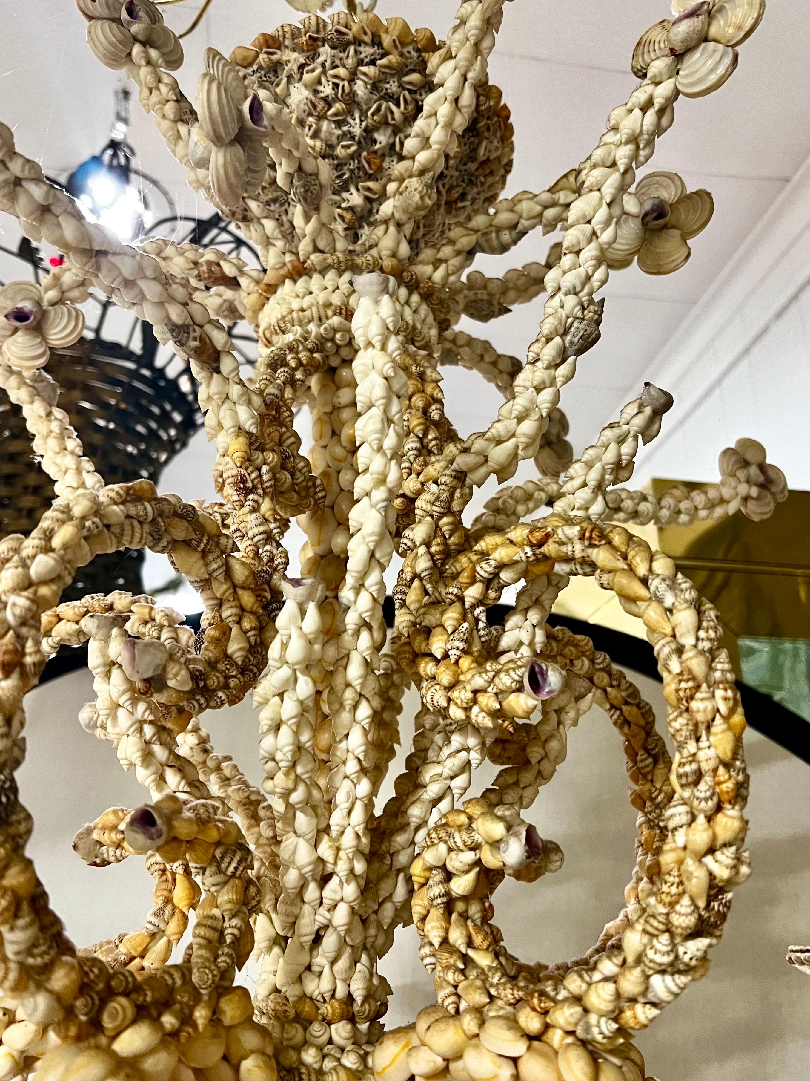 Mid Century Modern Sea Shell 5 Light Chandelier Electrified Hamptons NY Estate In Good Condition For Sale In West Hartford, CT