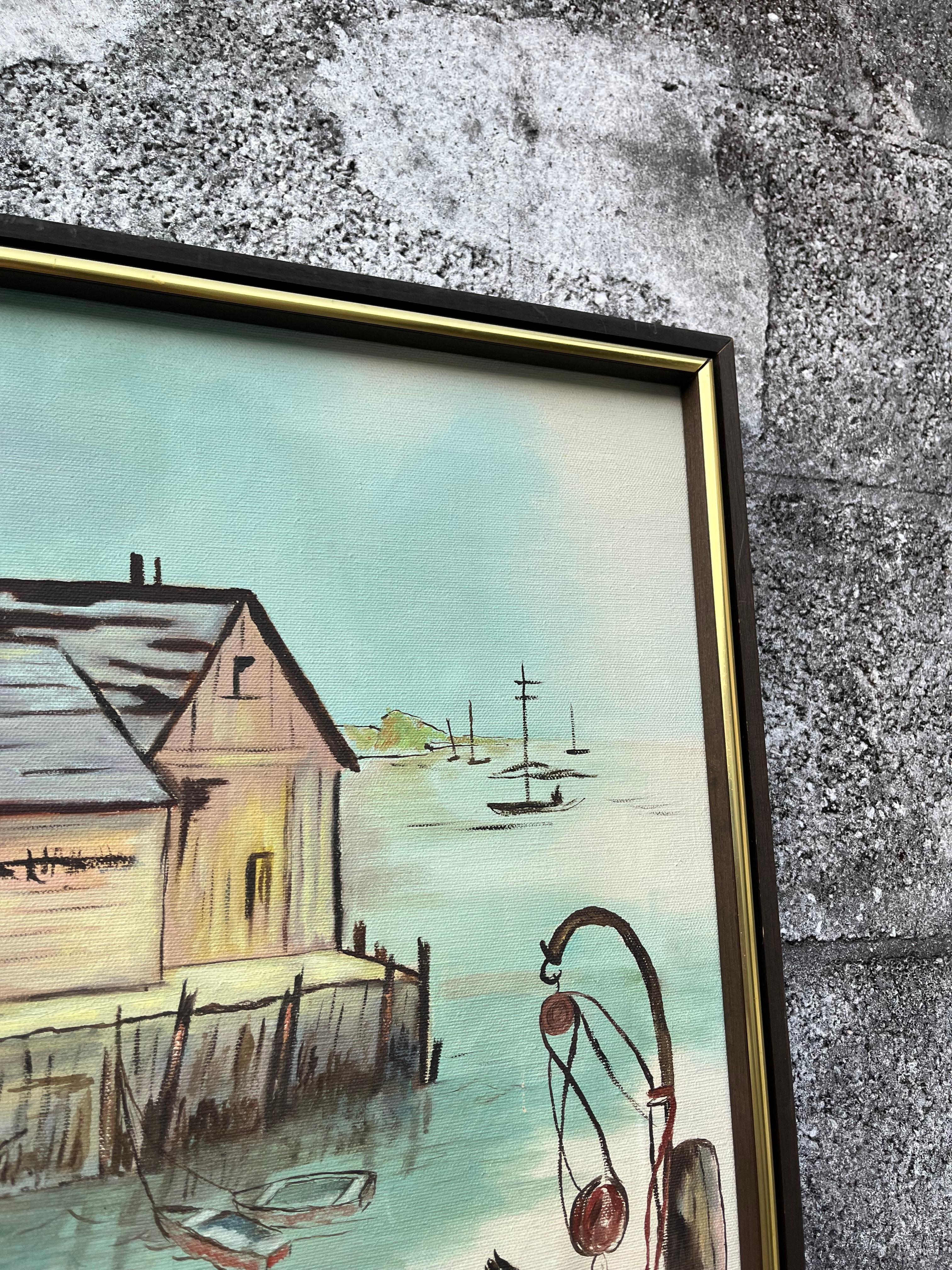 Mid-Century Modern Seascape Ölgemälde gerahmt und signiert vom Künstler. im Angebot 2