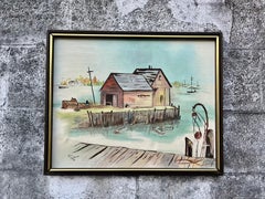 Mid-Century Modern Seascape Oil Painting Framed and Signed by the Artist.