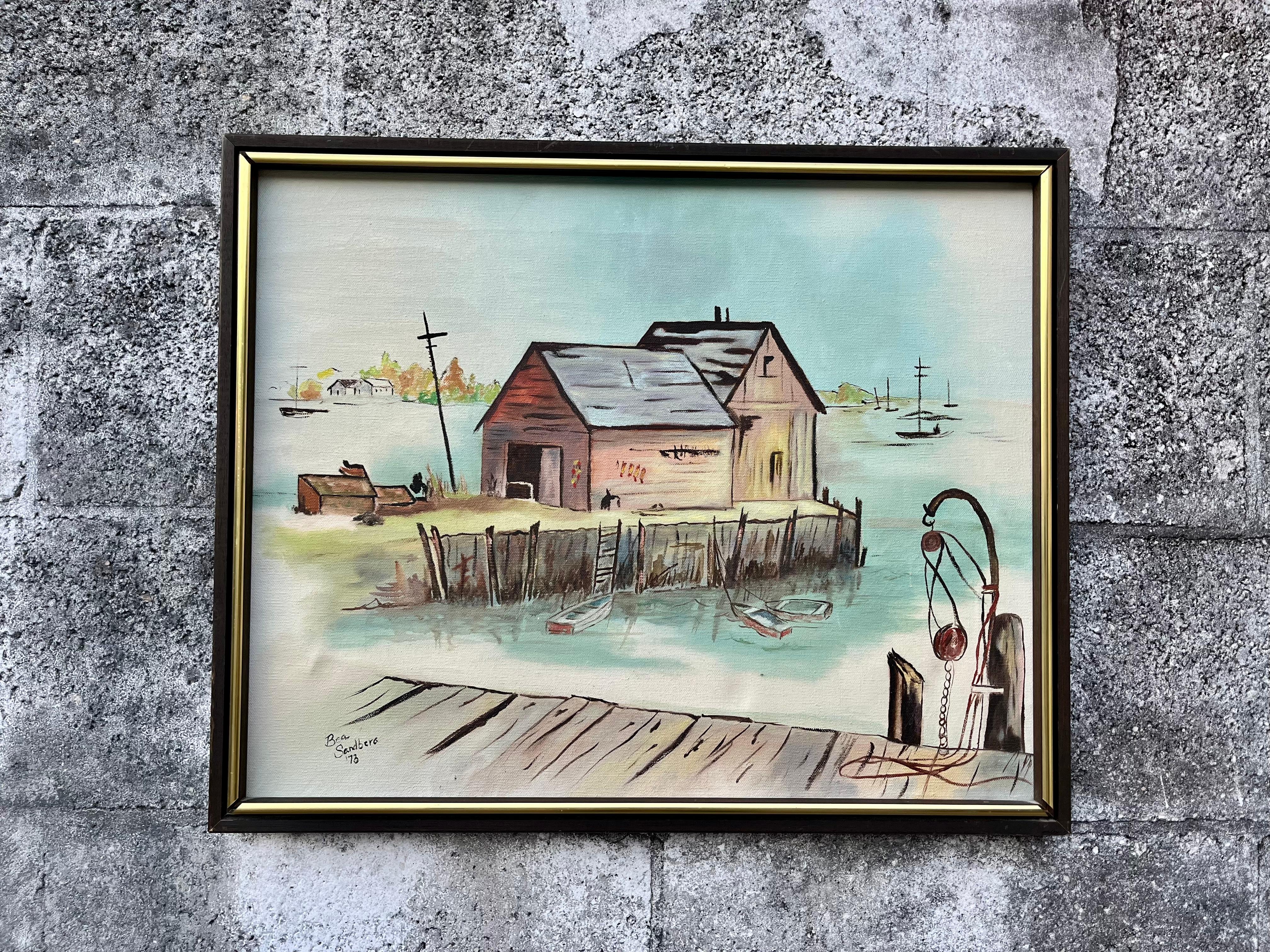 Mid-Century Modern Seascape Ölgemälde gerahmt und signiert vom Künstler. (Moderne der Mitte des Jahrhunderts) im Angebot