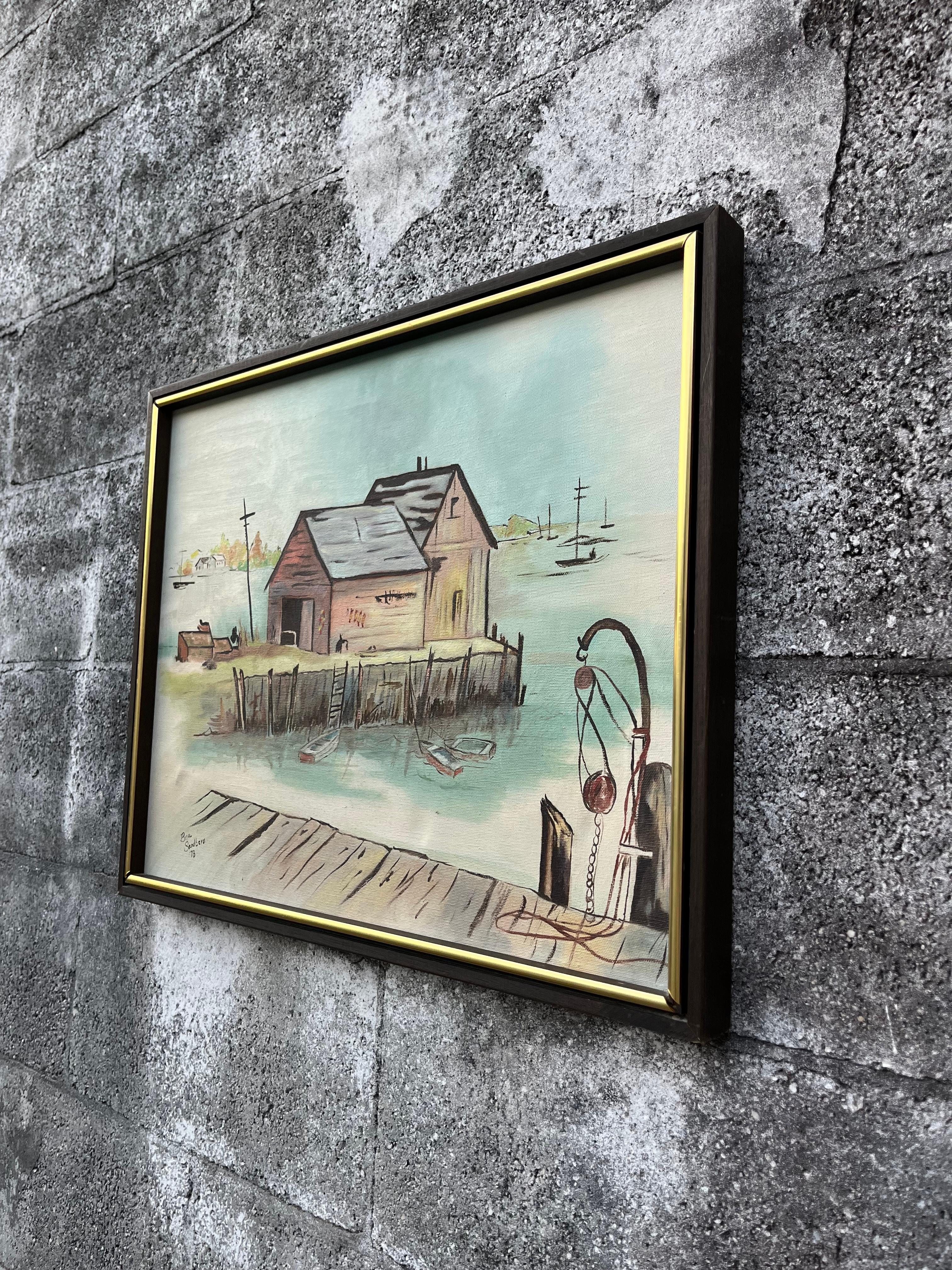 Mid-Century Modern Seascape Ölgemälde gerahmt und signiert vom Künstler. (amerikanisch) im Angebot