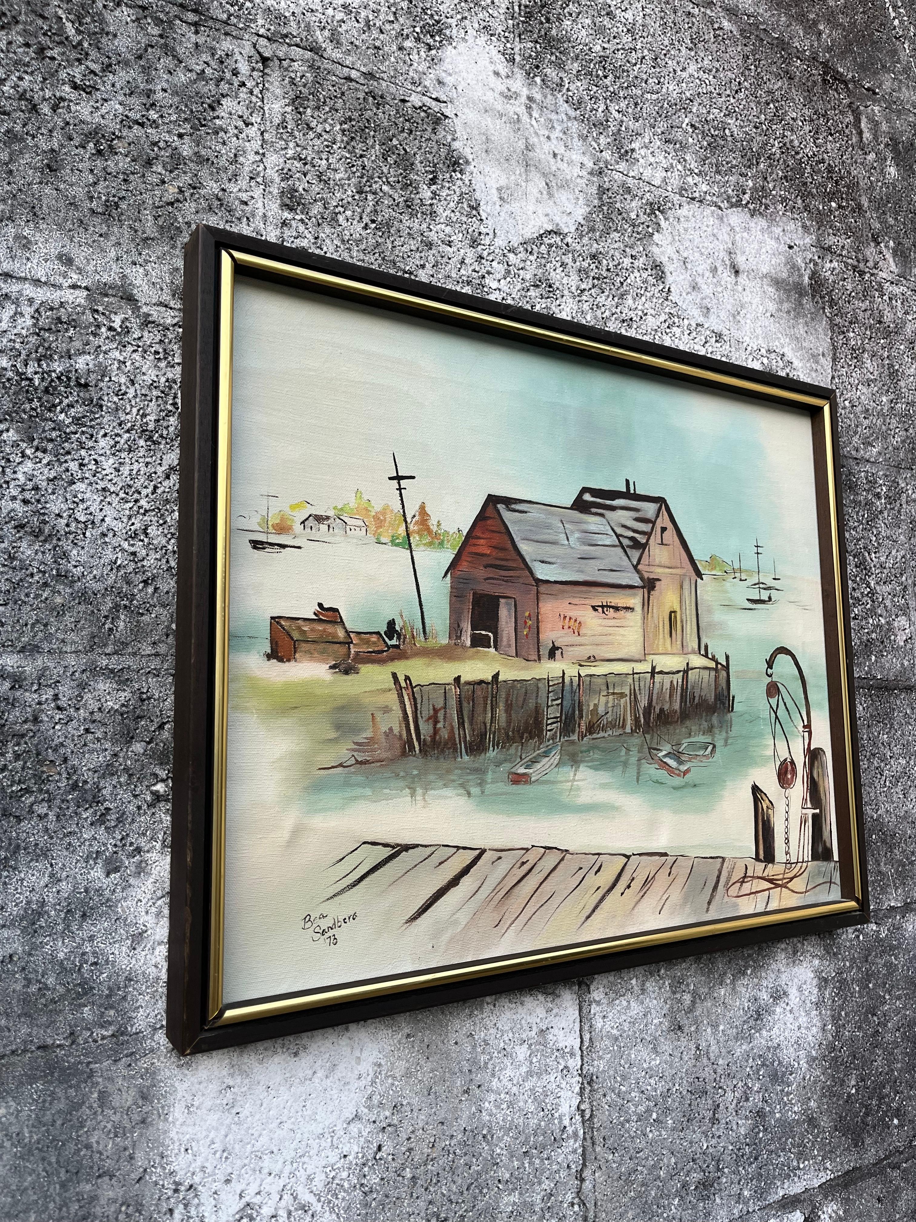 Mid-Century Modern Seascape Ölgemälde gerahmt und signiert vom Künstler. (Handbemalt) im Angebot