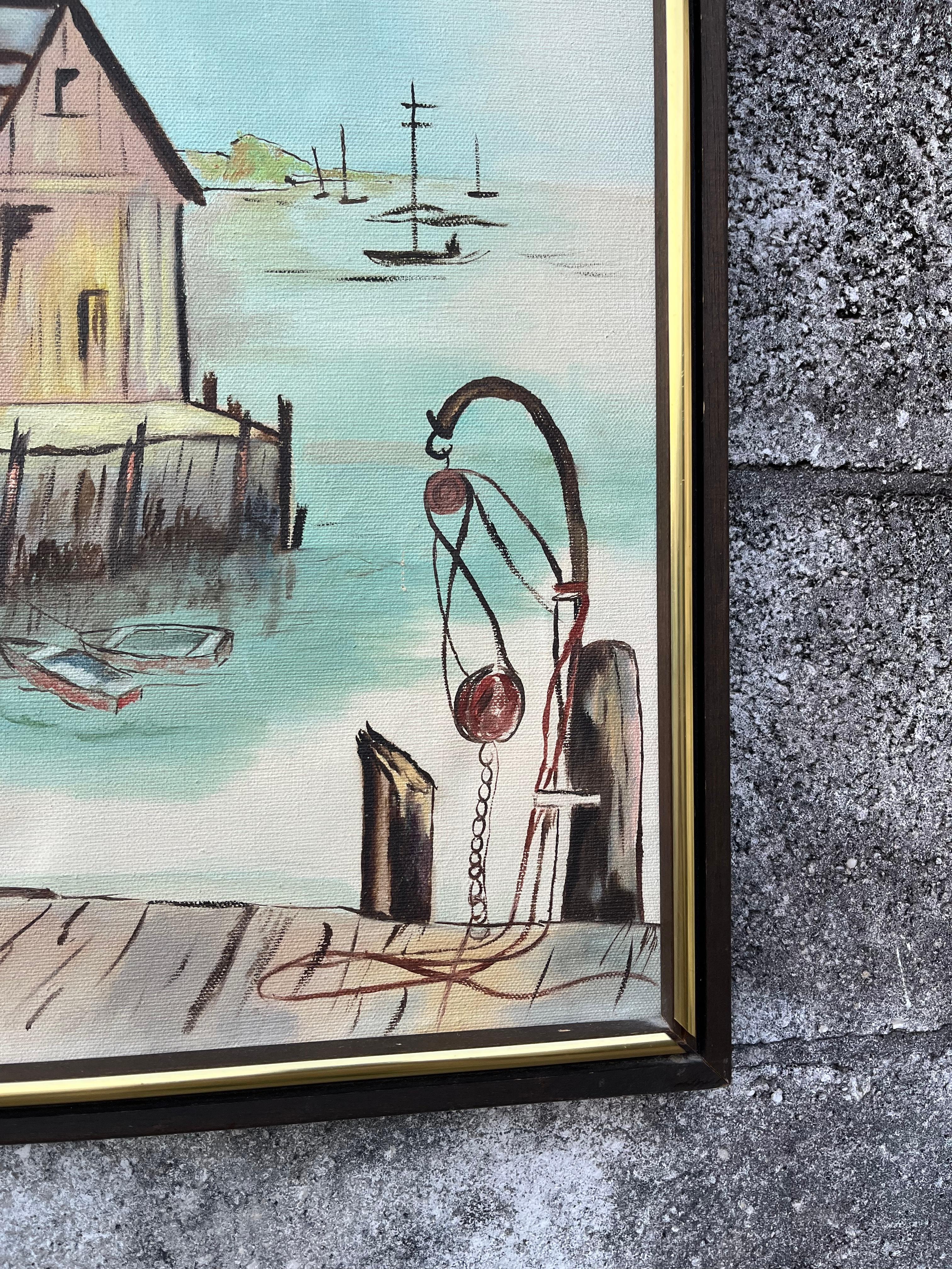 Mid-Century Modern Seascape Ölgemälde gerahmt und signiert vom Künstler. im Zustand „Gut“ im Angebot in Miami, FL