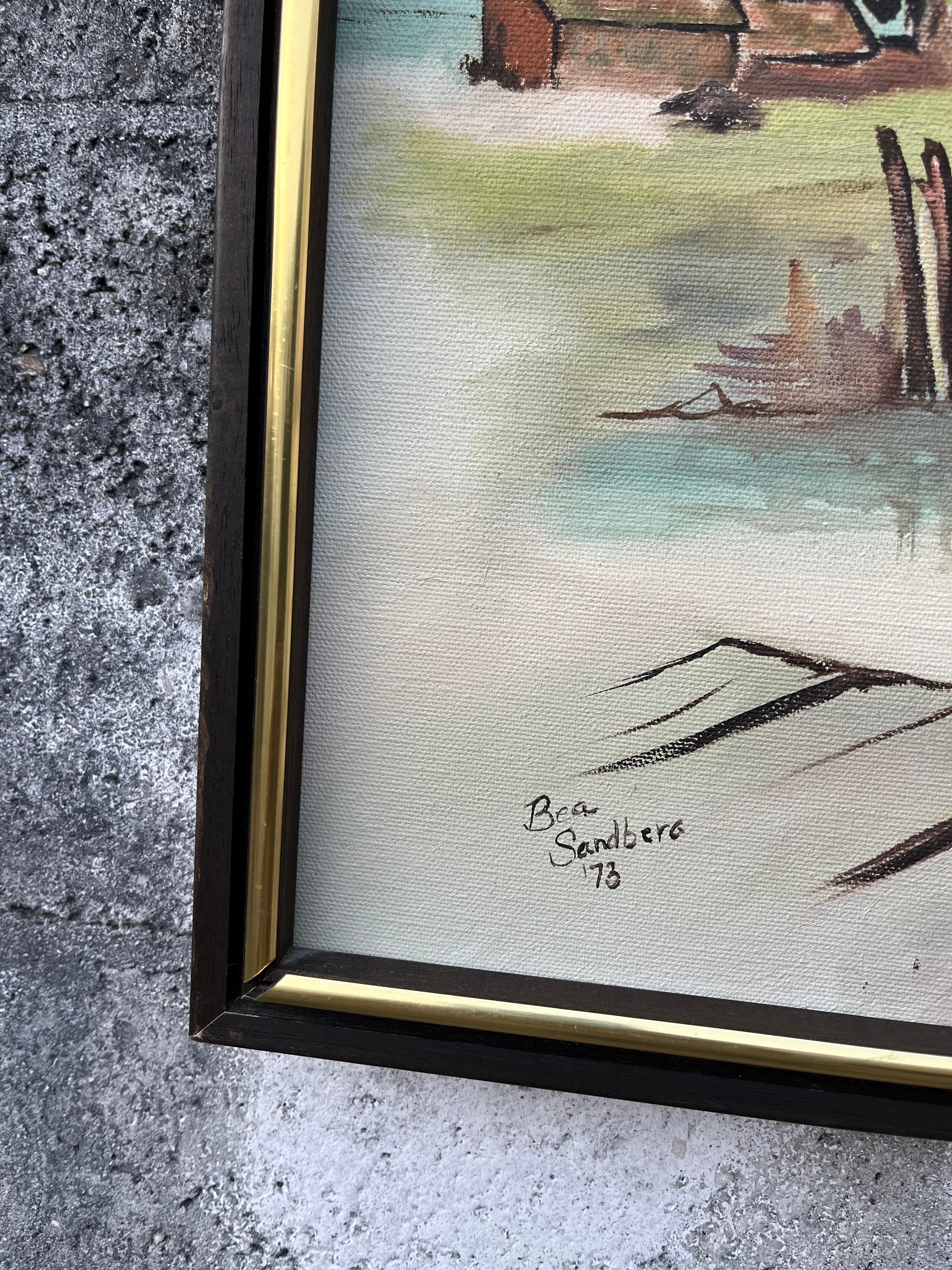 Mid-Century Modern Seascape Ölgemälde gerahmt und signiert vom Künstler. (Ende des 20. Jahrhunderts) im Angebot