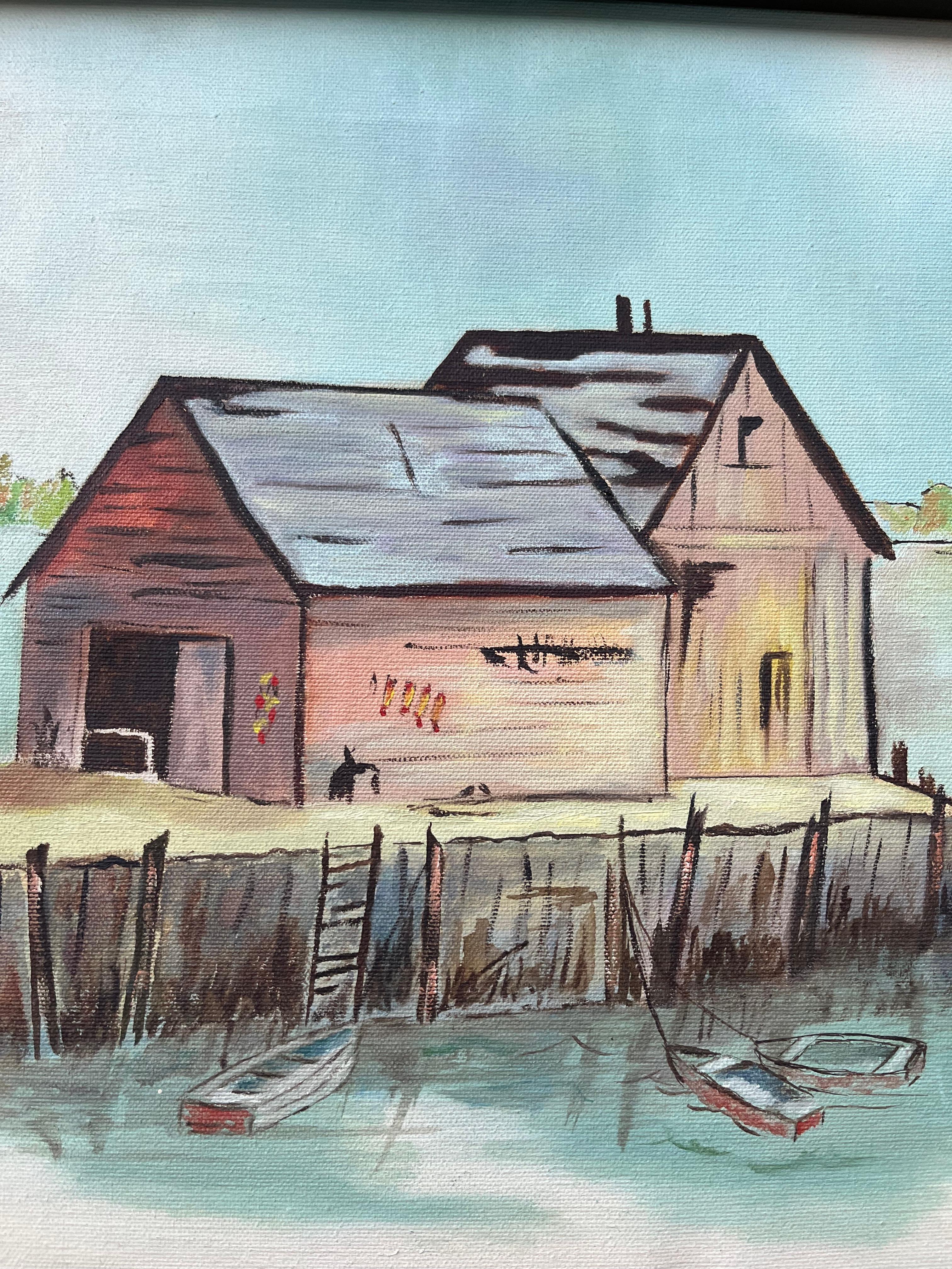 Mid-Century Modern Seascape Ölgemälde gerahmt und signiert vom Künstler. (Messing) im Angebot