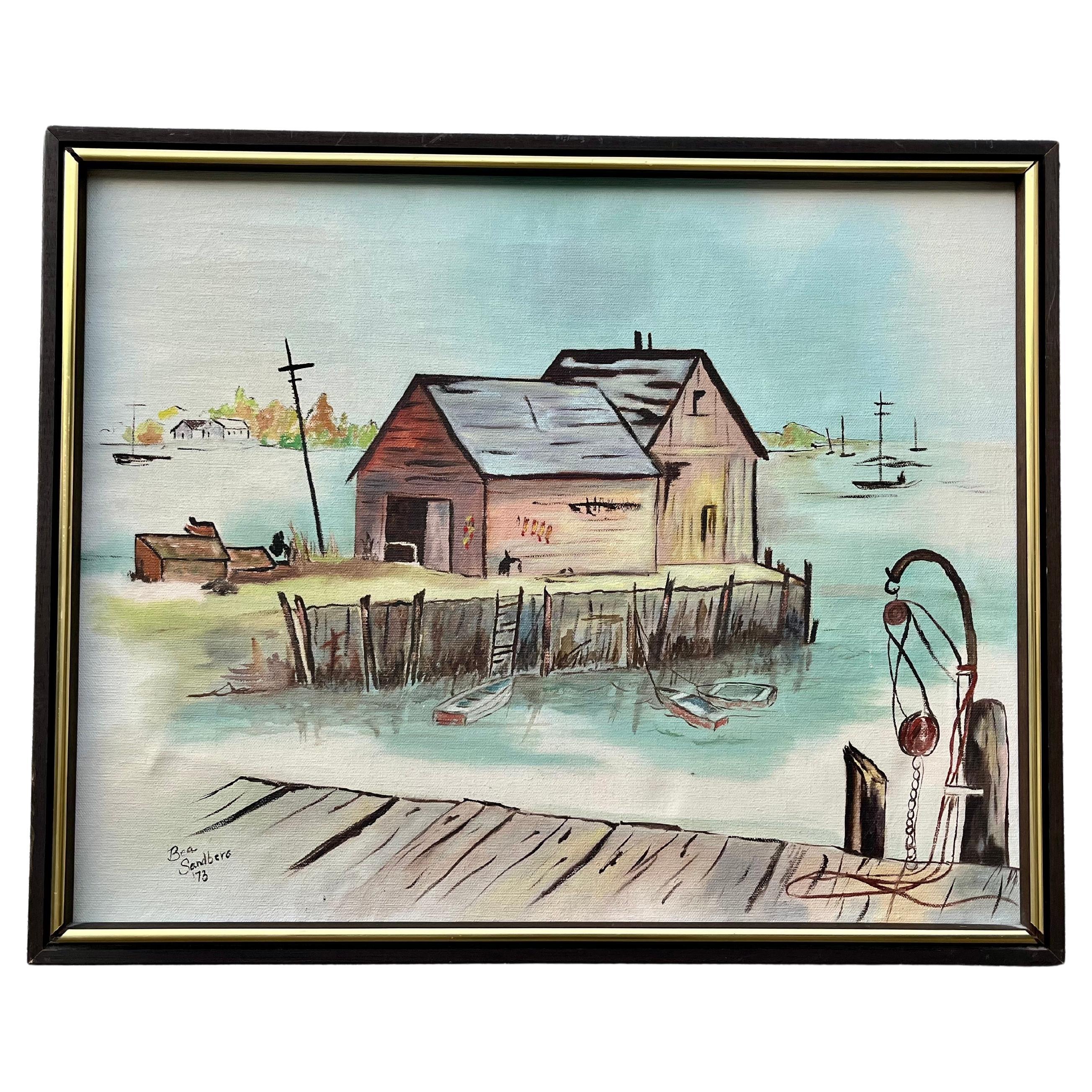 Mid-Century Modern Seascape Ölgemälde gerahmt und signiert vom Künstler.