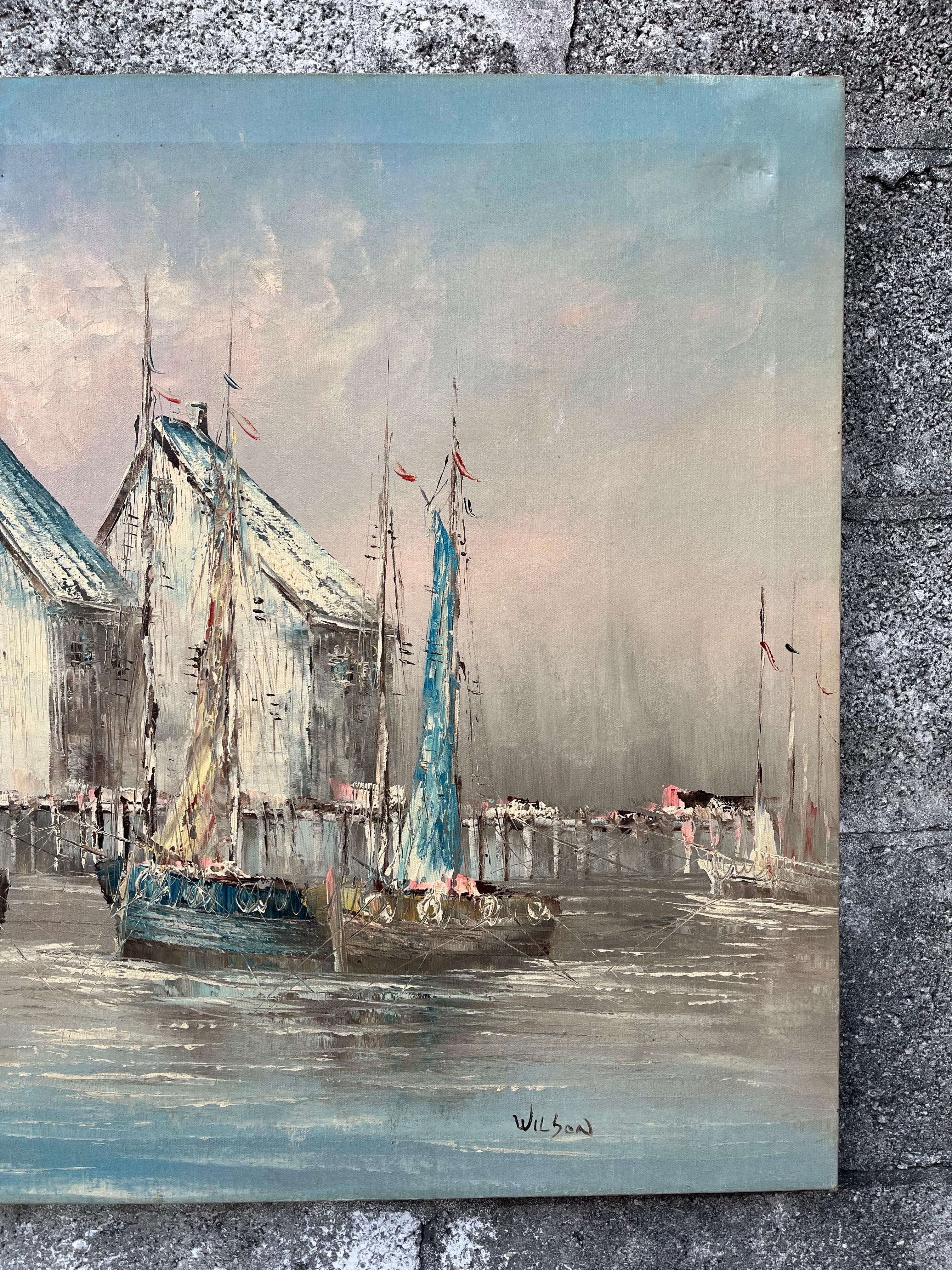Mid Century Modern Seascape Oil Painting Signed by the Artist. C 1950s For Sale 2