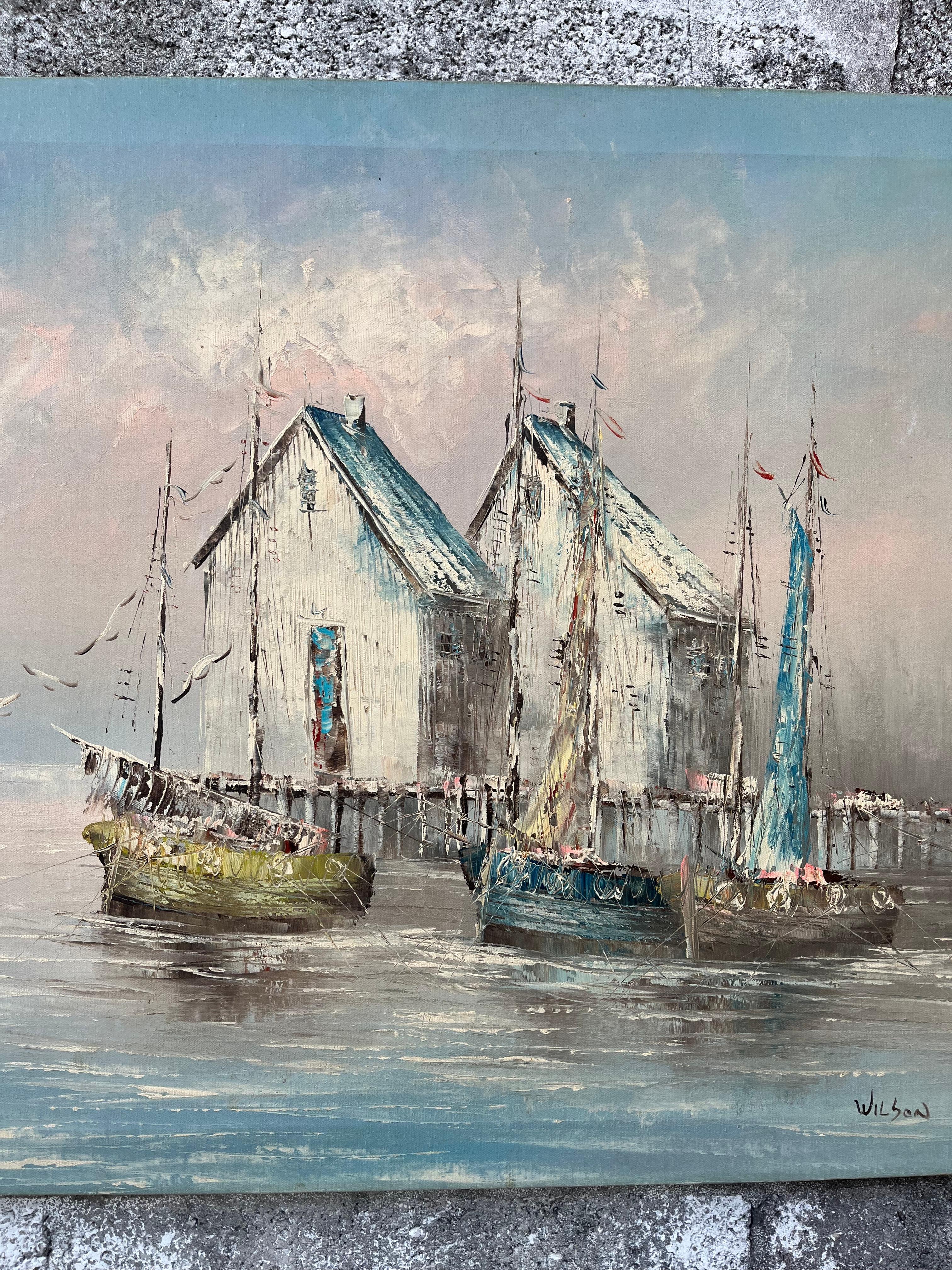 Mid Century Modern Seascape Oil Painting Signed by the Artist. C 1950s For Sale 3