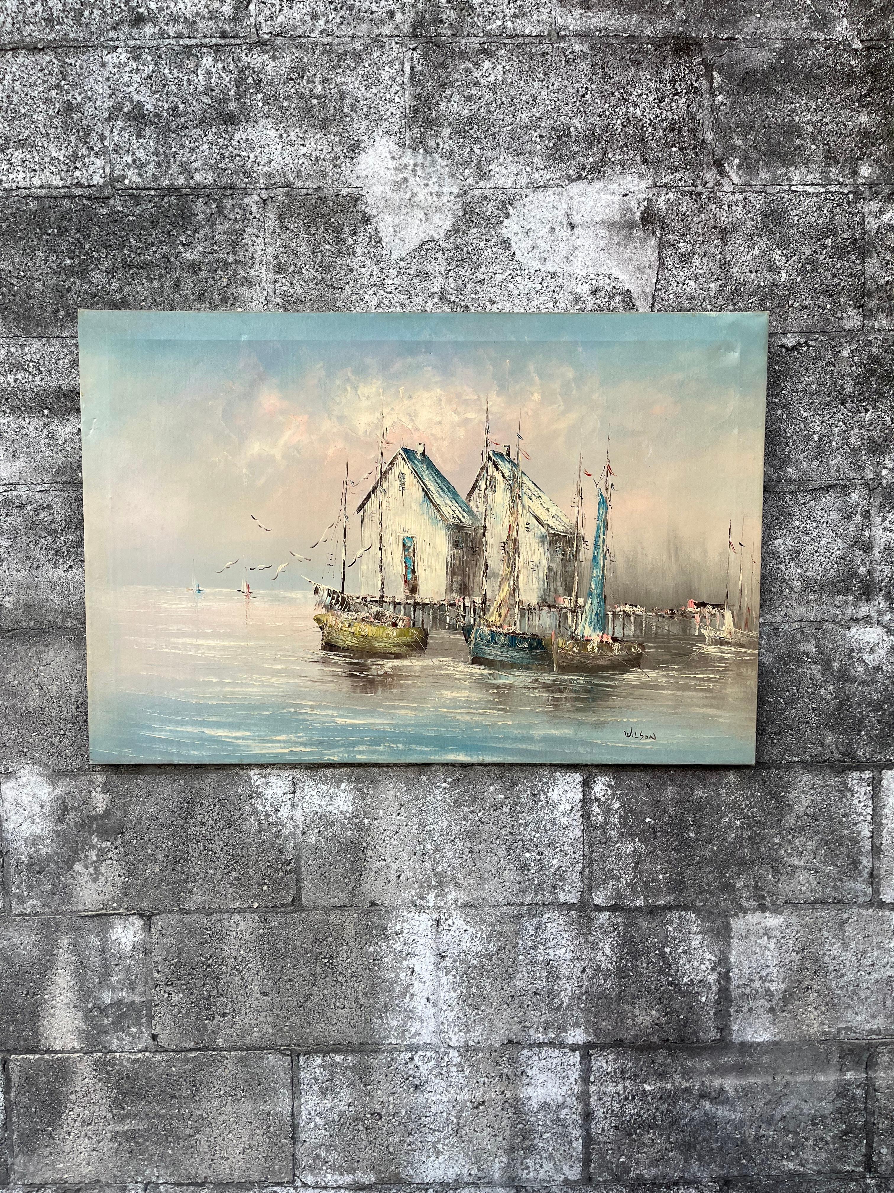 Mid Century Modern Seascape Oil Painting Signed by the Artist. C 1950s For Sale 5