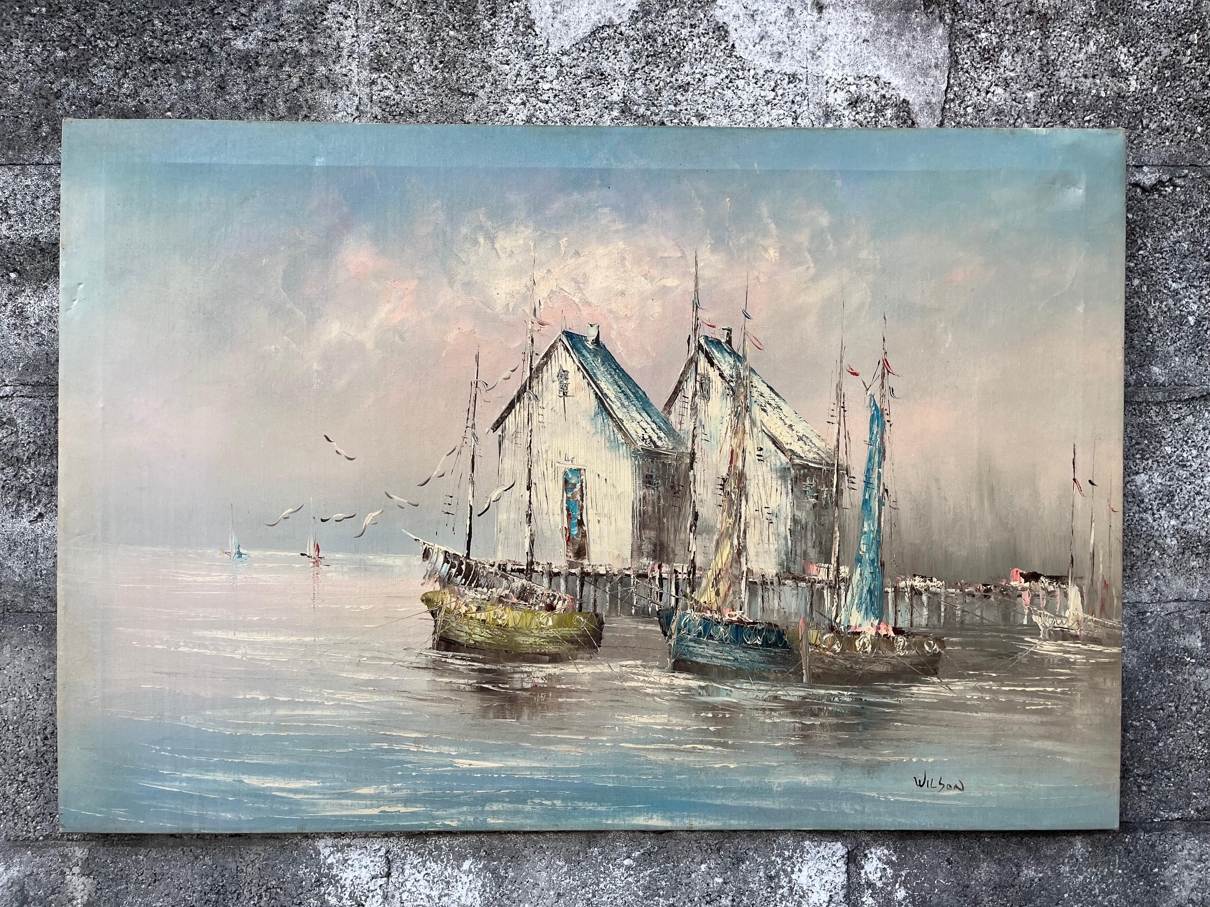 Mid Century Modern Seascape Oil Painting Signed by the Artist. C 1950s For Sale 6