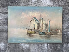 Mid Century Modern Seascape Oil Painting Signed by the Artist. C 1950s