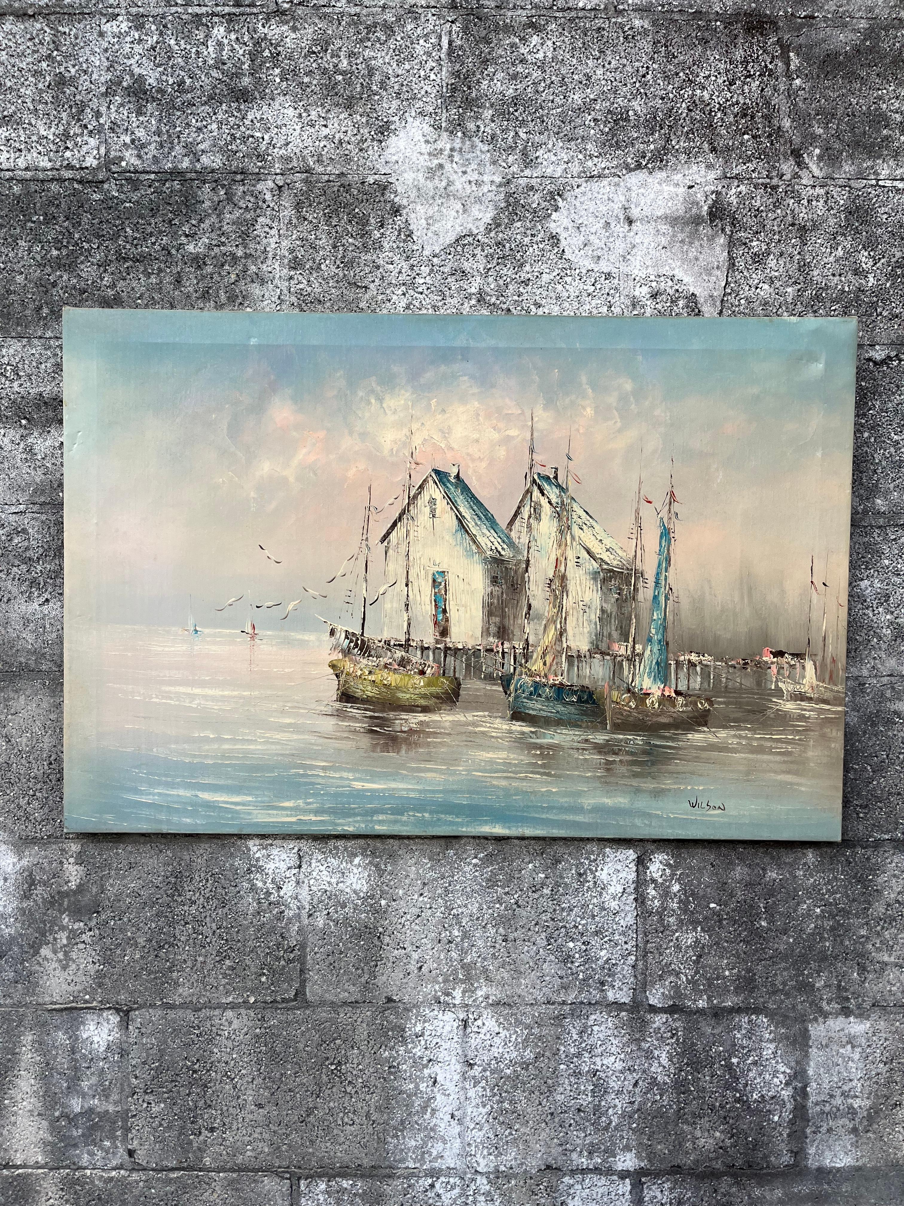 Mid-Century Modern Mid Century Modern Seascape Oil Painting Signed by the Artist. C 1950s For Sale