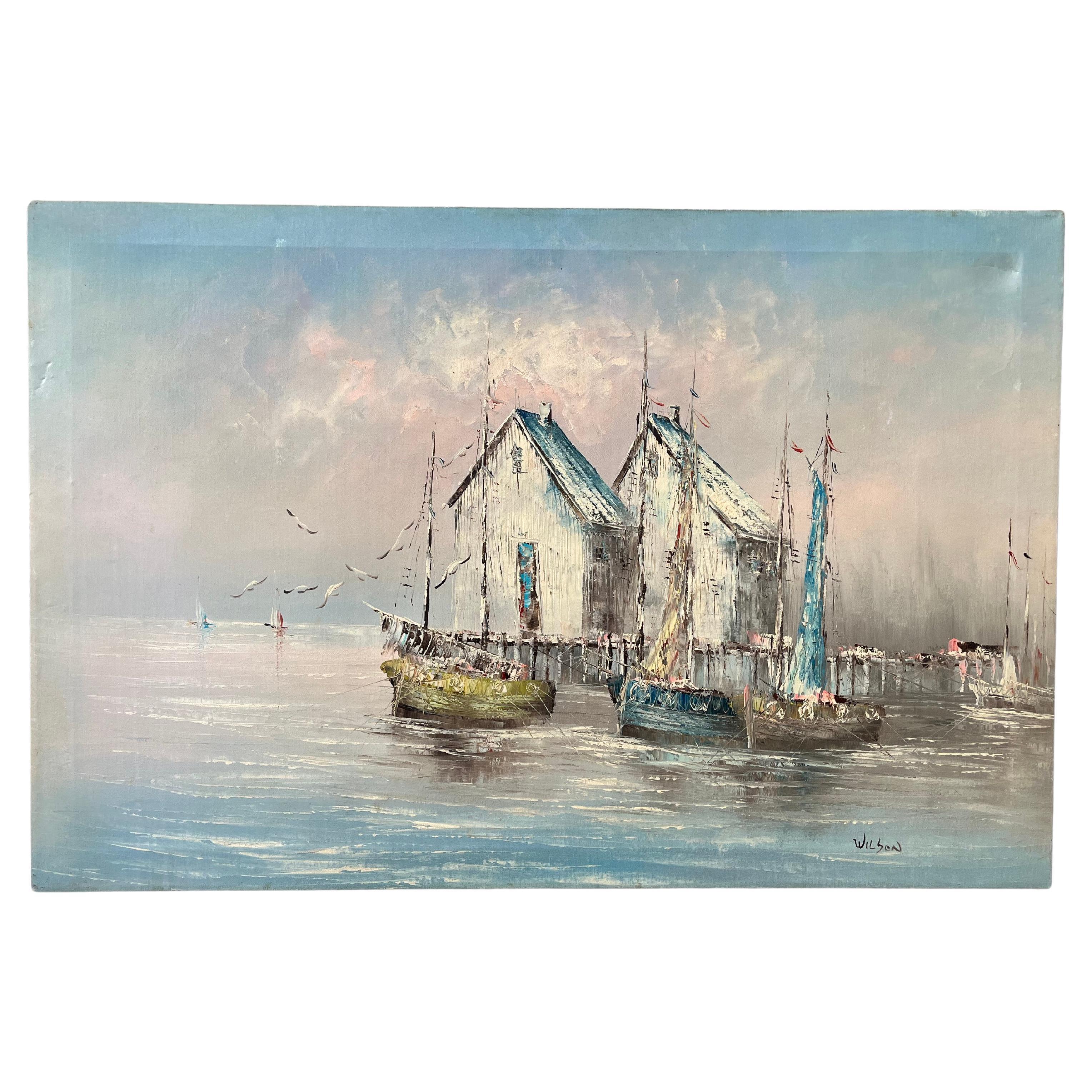 Mid Century Modern Seascape Oil Painting Signed by the Artist. C 1950s