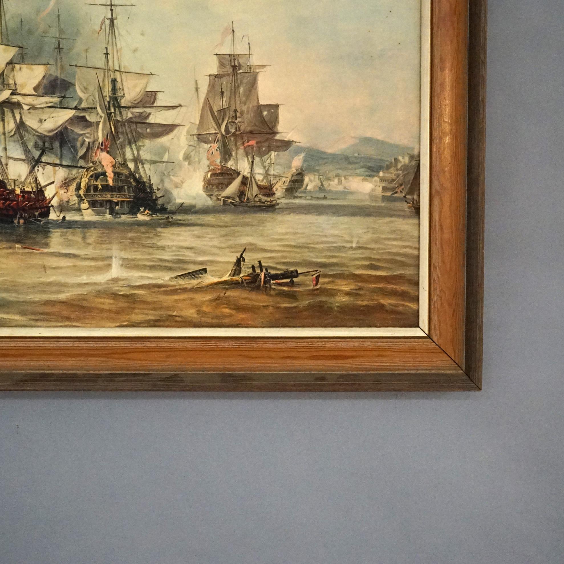 20th Century Mid Century Modern Seascape Print with Tall Mast Ships after Chambers C1950’s For Sale