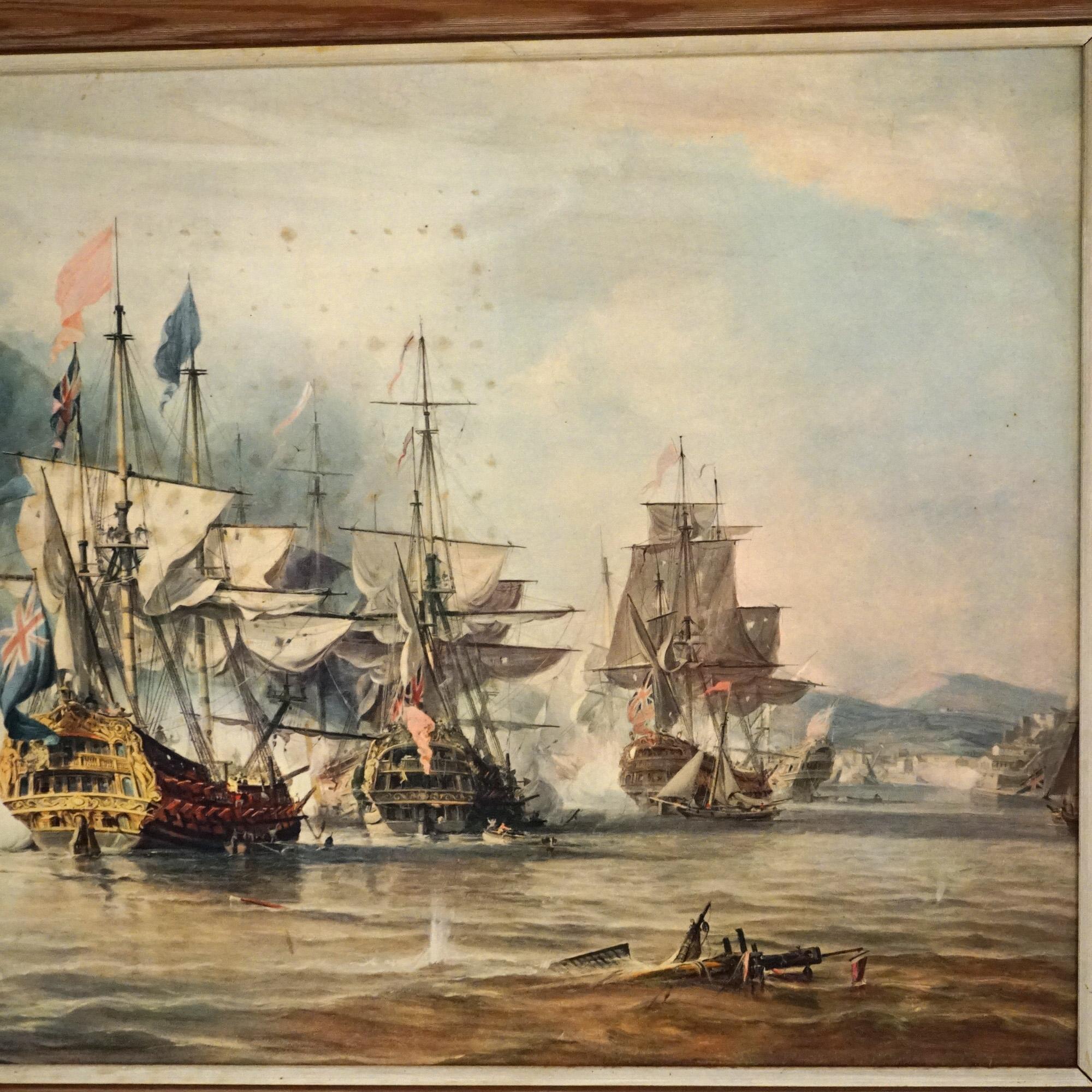Mid Century Modern Seascape Print with Tall Mast Ships after Chambers C1950’s For Sale 4