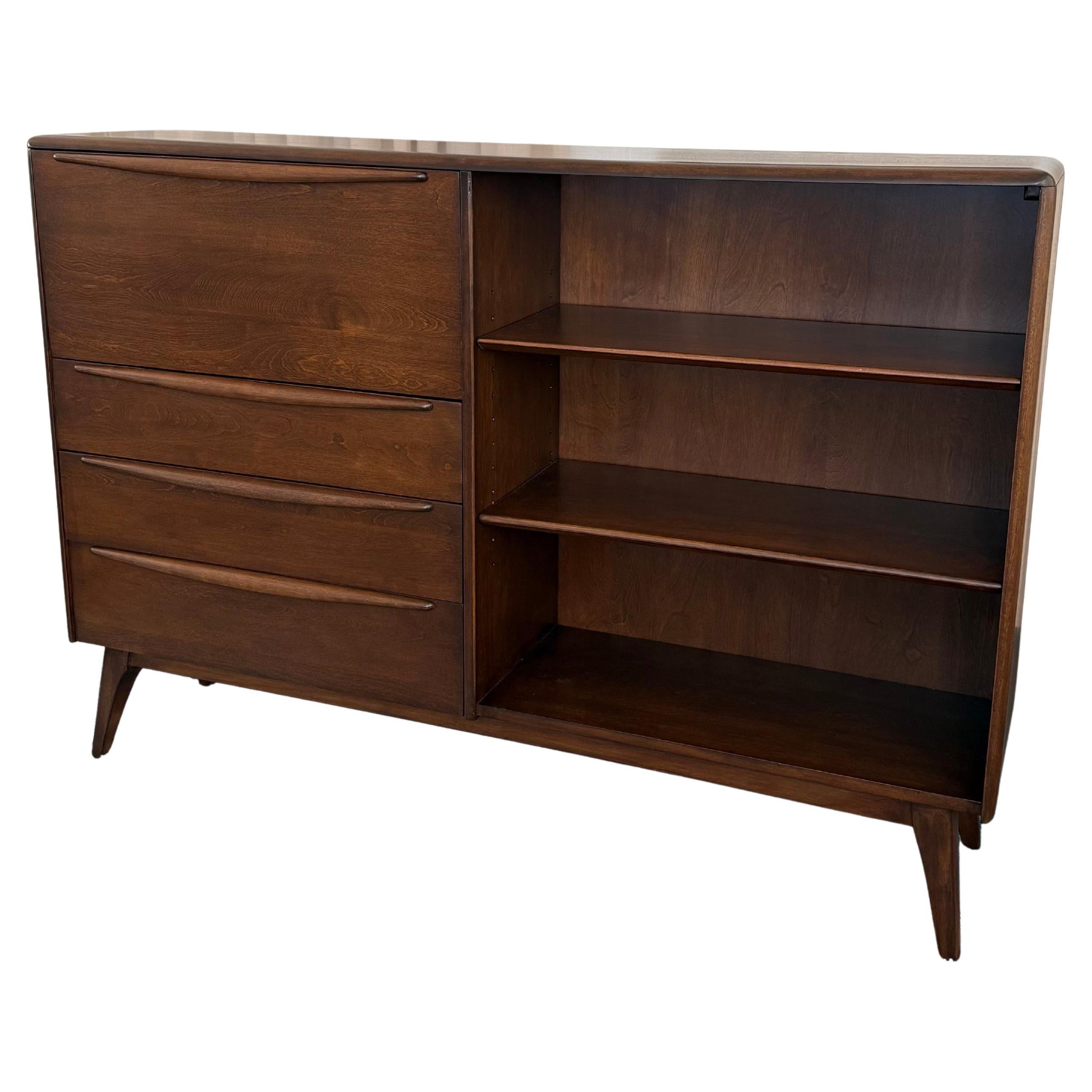 Mid-Century Modern Secretary Desk Bookcase Cabinet By Heywood-Wakefield