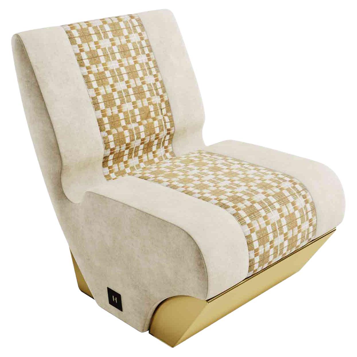 Fauteuil sectionnel moderne du milieu du siècle dernier en daim, jacquard et détails en laiton