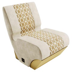Mid-Century Modern Sectional Armchair in Suede and Jacquard & Brass Details