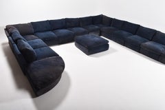 Mid-Century Modern Sectional Blue Suede Sofa by Steiner, Paris, 1980
