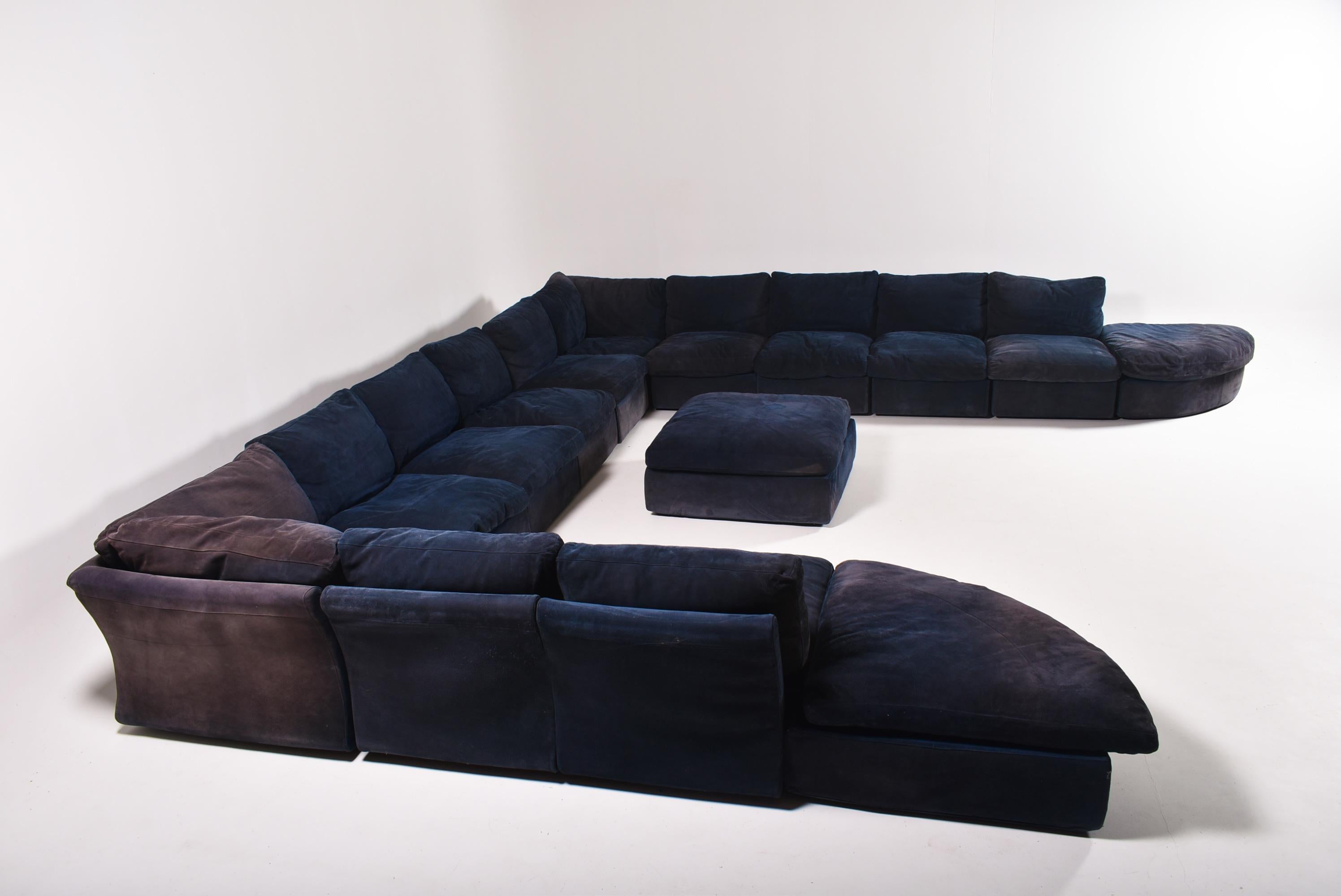 blue suede sectional sofa