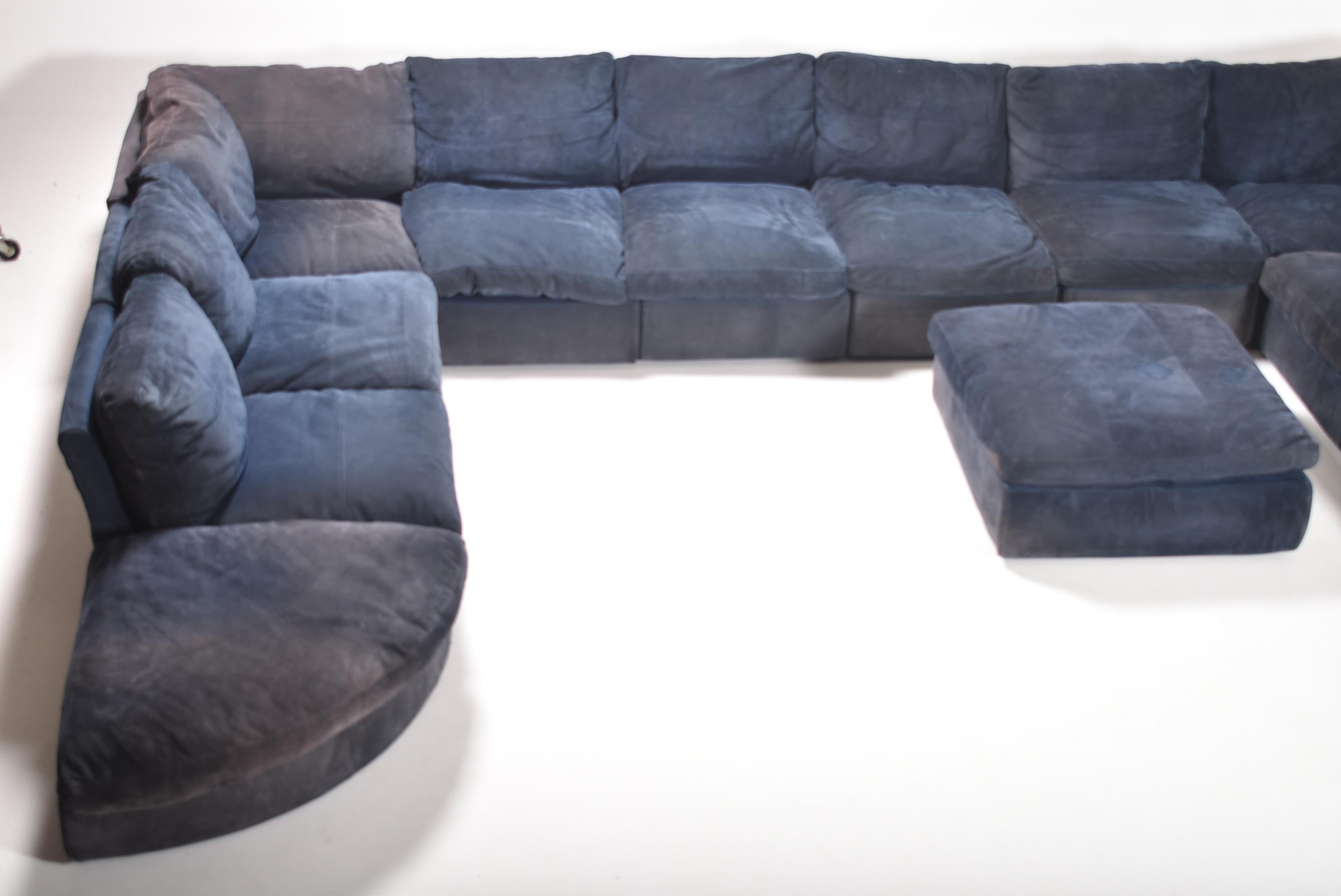 blue suede couch