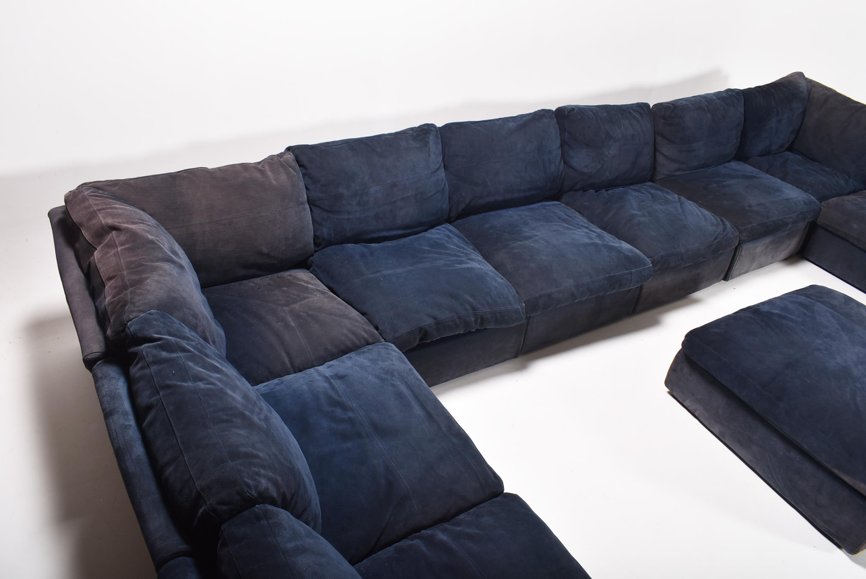 blue suede sectional sofa