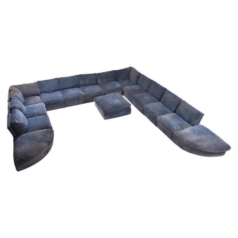 Mid-Century Modern Sectional Blue Suede Sofa by Steiner, Paris, 1980 at  1stDibs | blue suede sectional, steiner paris sofa, modern suede sofa