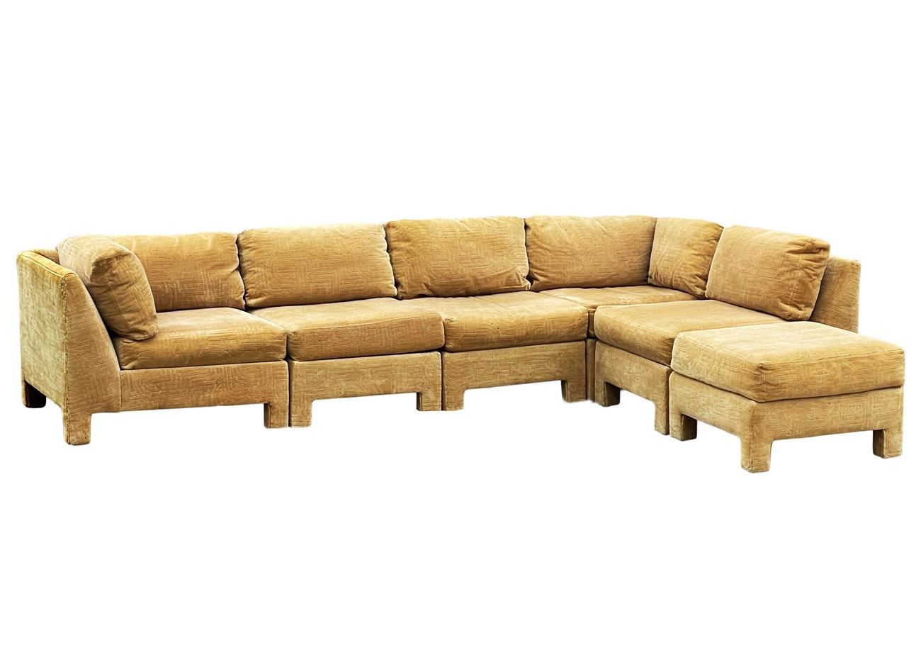 American Mid-Century Modern Sectional or Modular Parsons Sofa Set by Selig with Ottoman