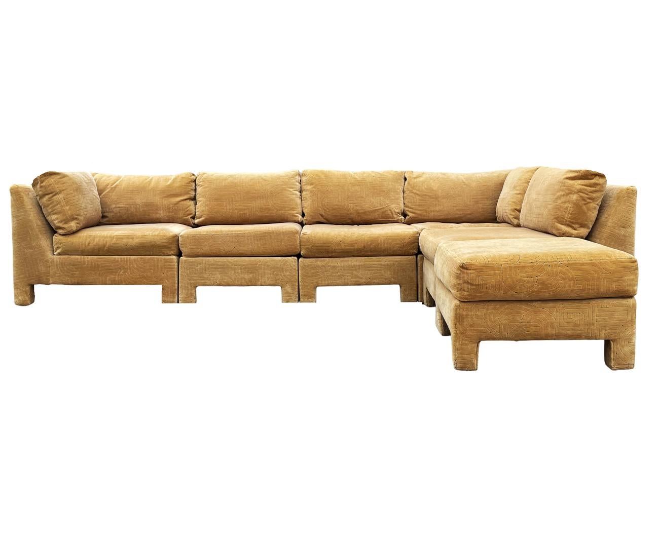 Mid-Century Modern Sectional or Modular Parsons Sofa Set by Selig with Ottoman In Good Condition In Philadelphia, PA