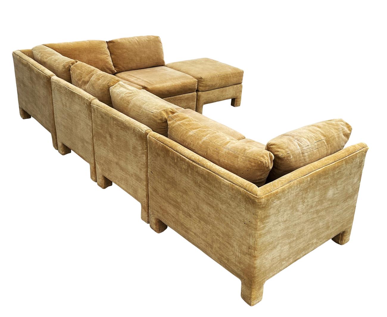 Fabric Mid-Century Modern Sectional or Modular Parsons Sofa Set by Selig with Ottoman
