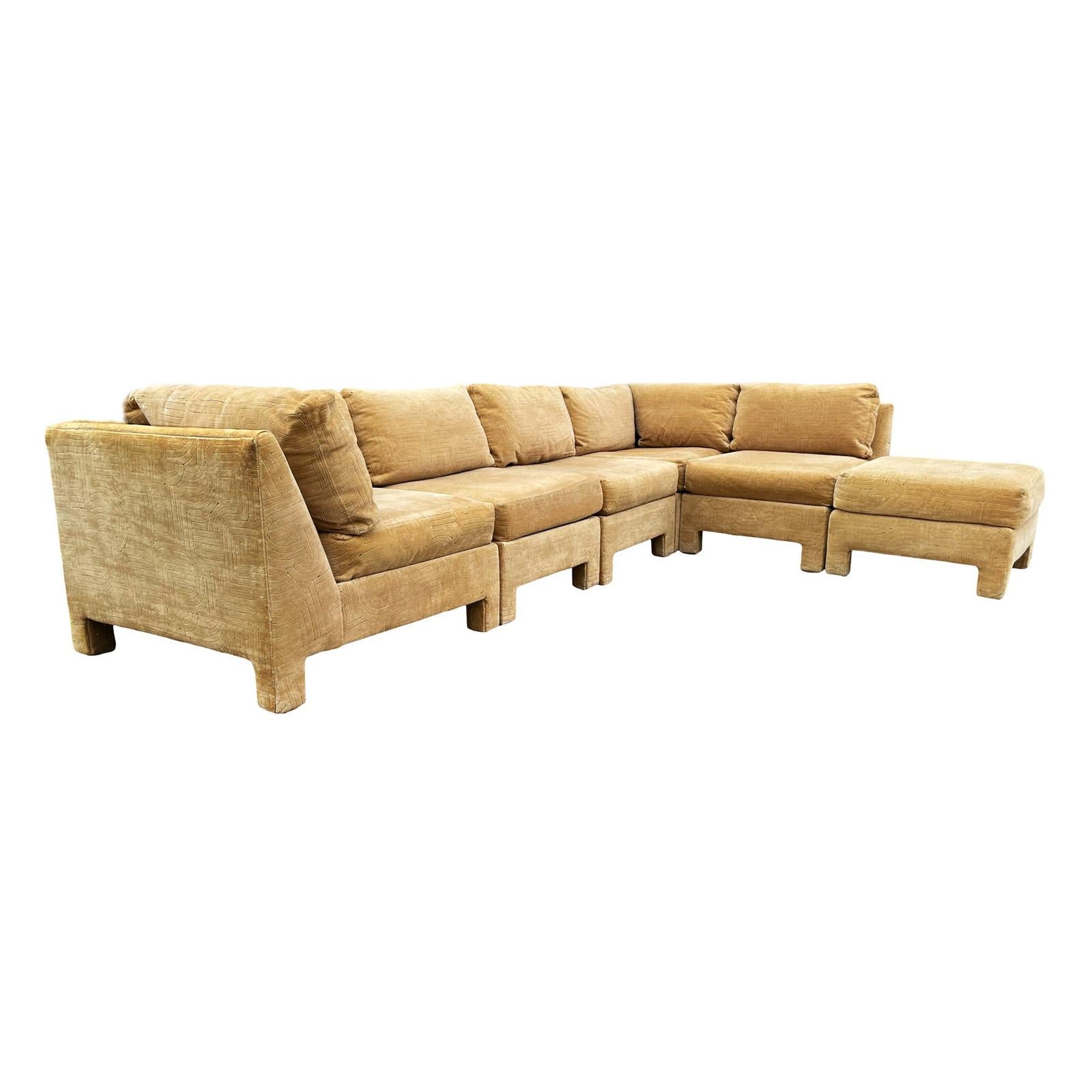 Mid-Century Modern Sectional or Modular Parsons Sofa Set by Selig with Ottoman