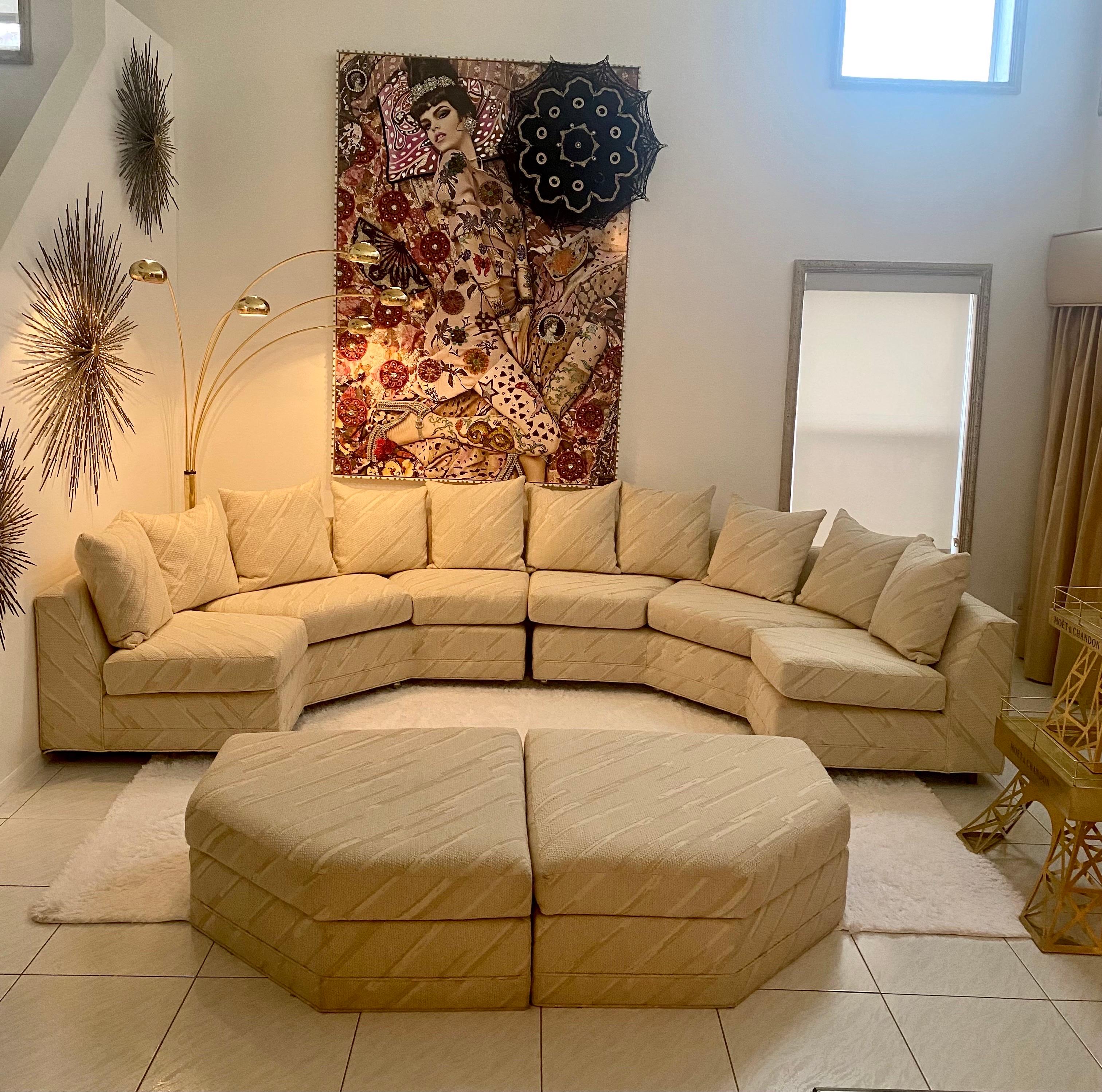 Mid-Century Modern Sectional Sofa Set with Matching Ottomans and Pillows For Sale 7