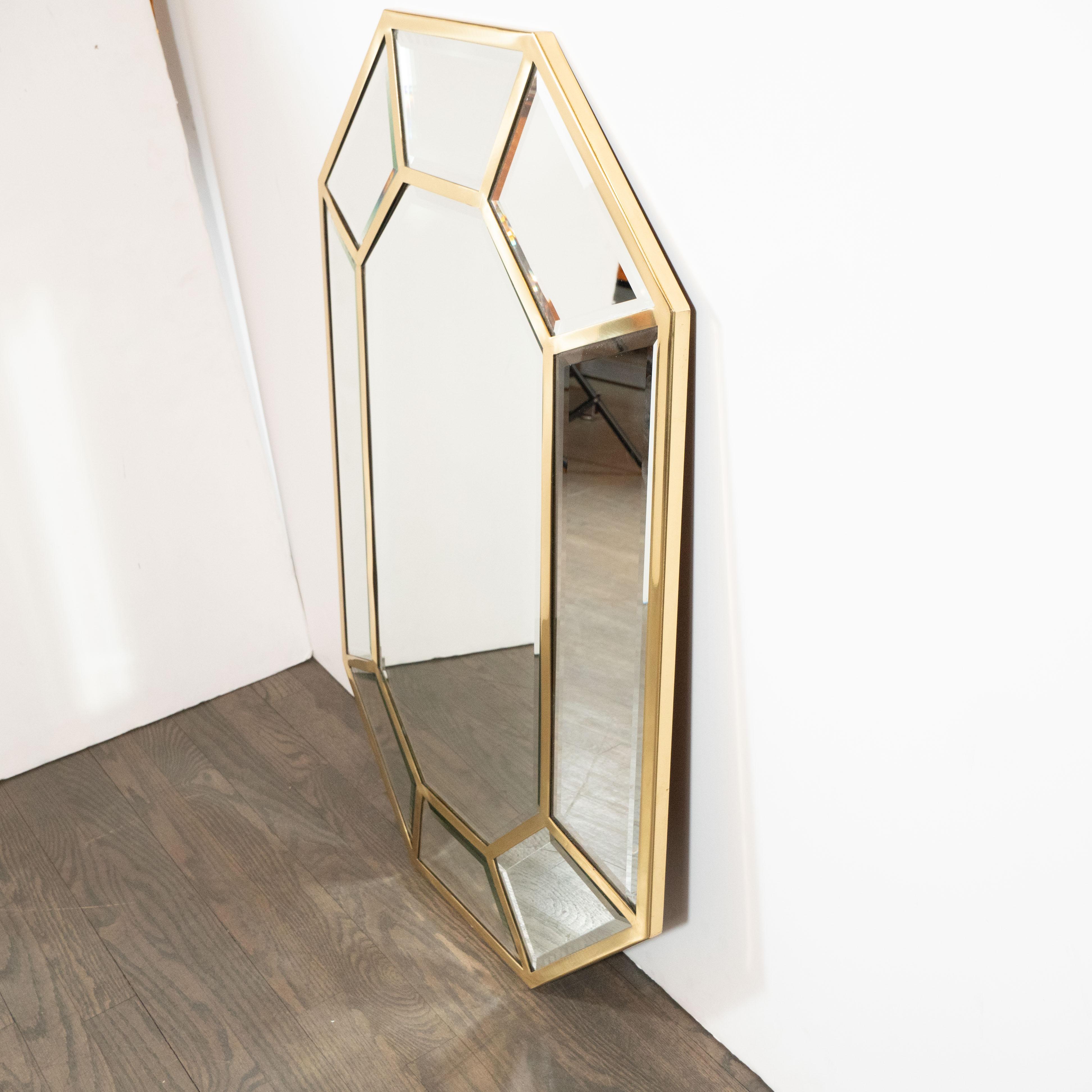 American Mid-Century Modern Segmented Octagonal Polished Brass Mirror For Sale