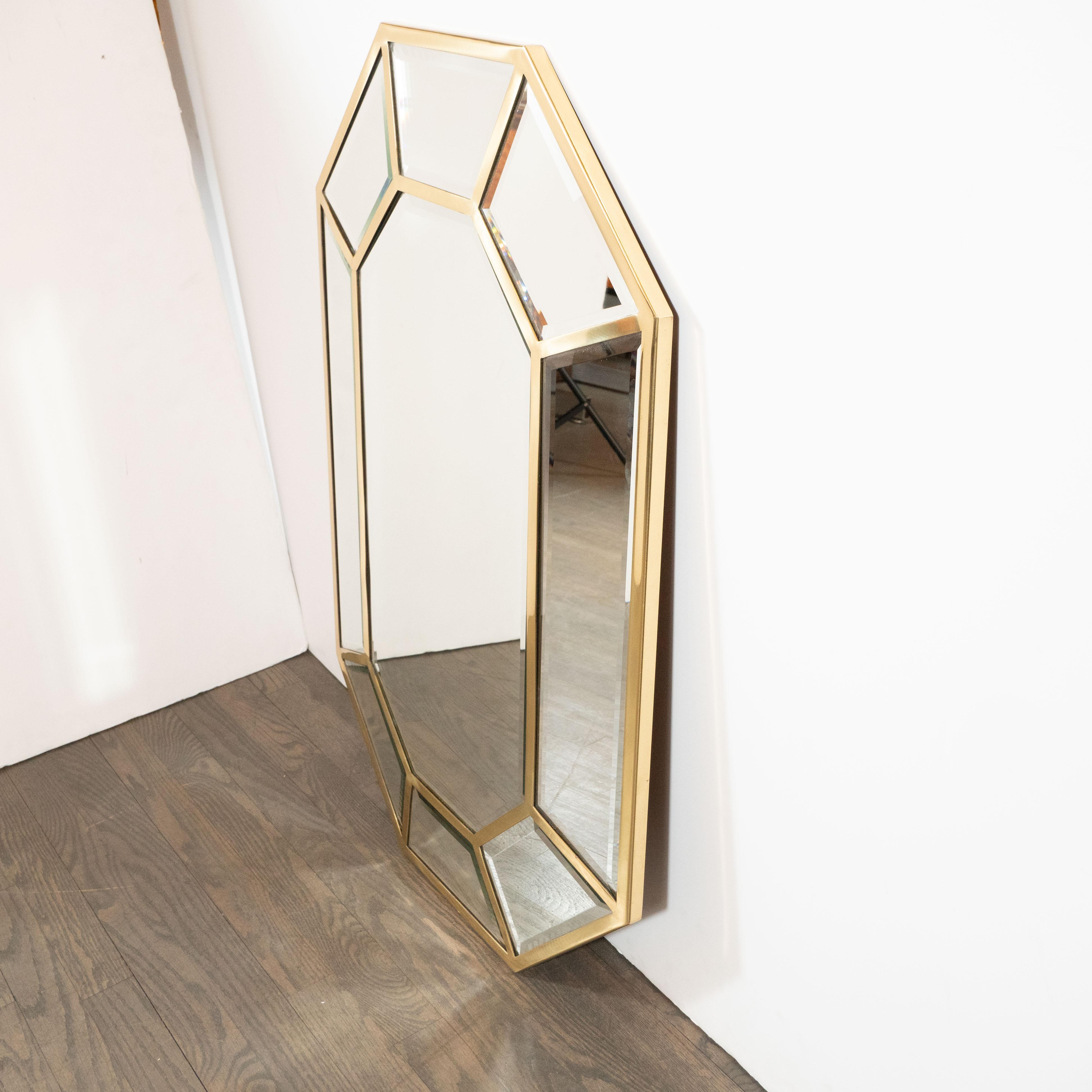 Mid-Century Modern Segmented Octagonal Polished Brass Mirror In Excellent Condition For Sale In New York, NY