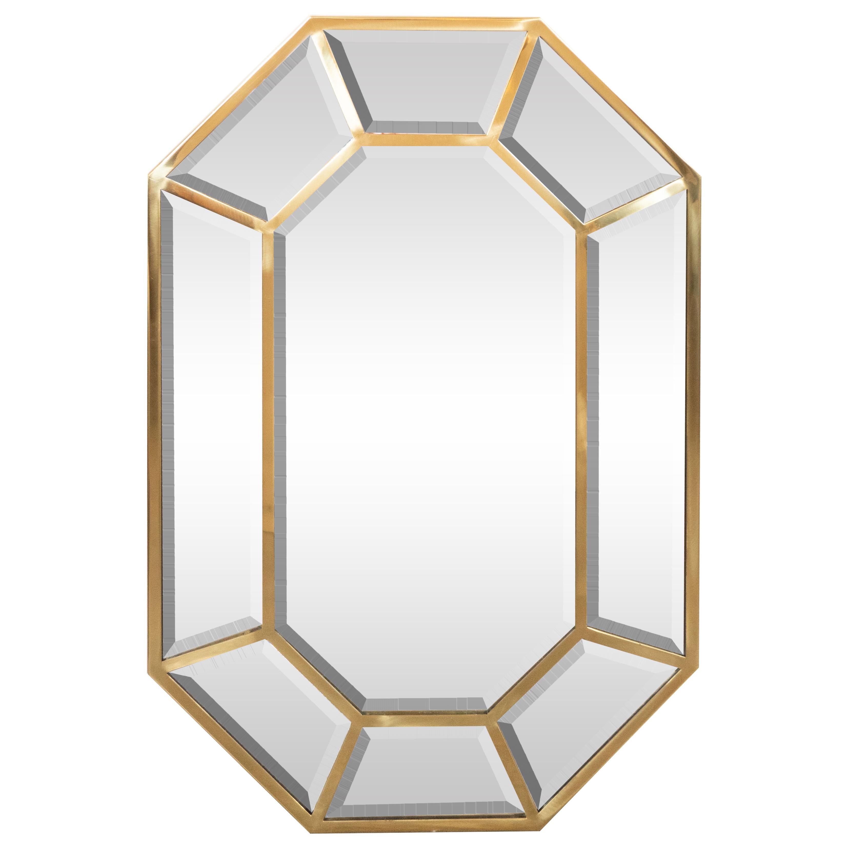 Mid-Century Modern Segmented Octagonal Polished Brass Mirror