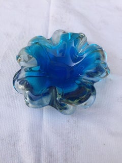 Mid Century Modern, Seguso Murano Sommerso Blue Murano Glass Ashtray, Italy 1970